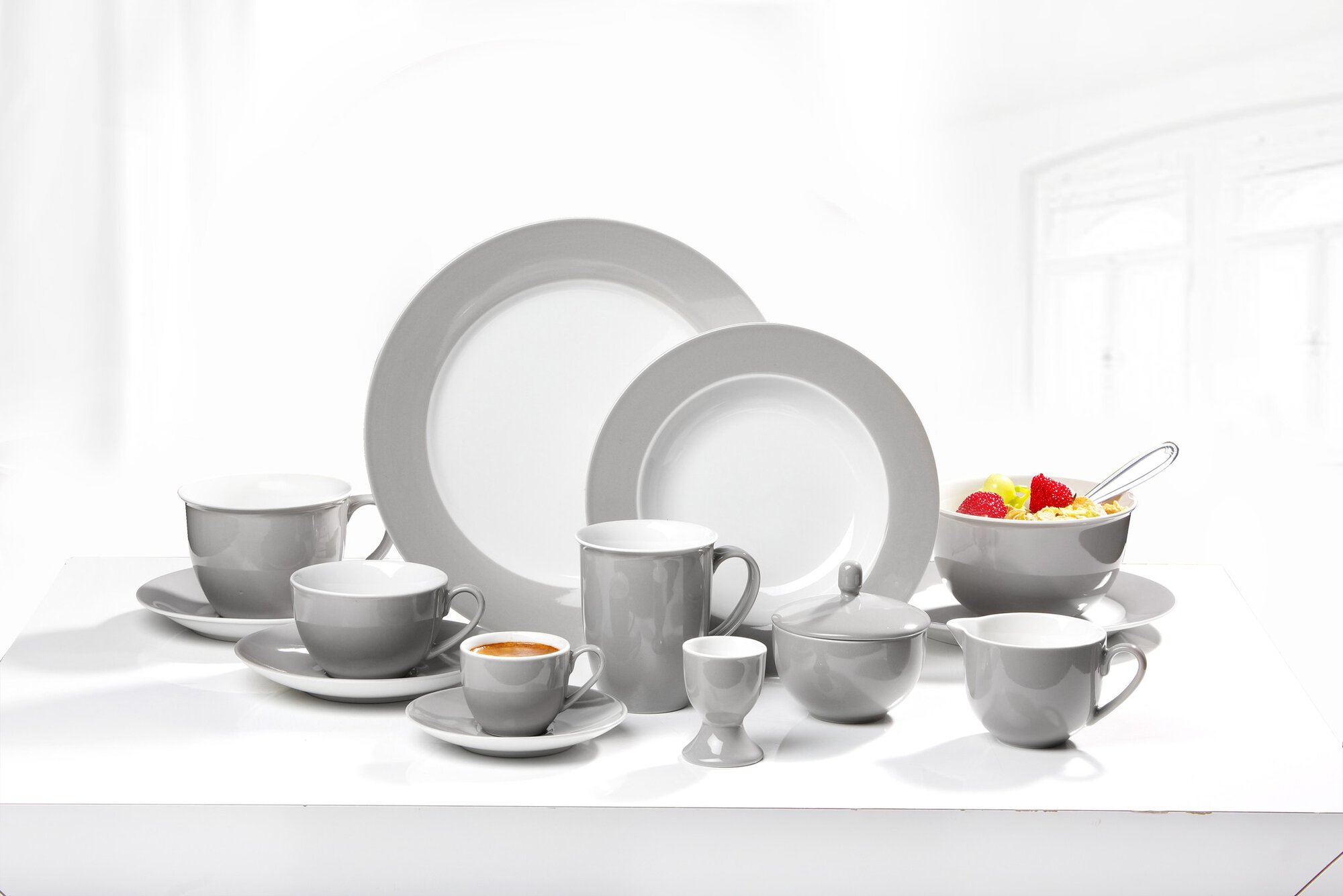 Espresso-Untertasse Doppio Grau 12 cm - Porzellan, sü