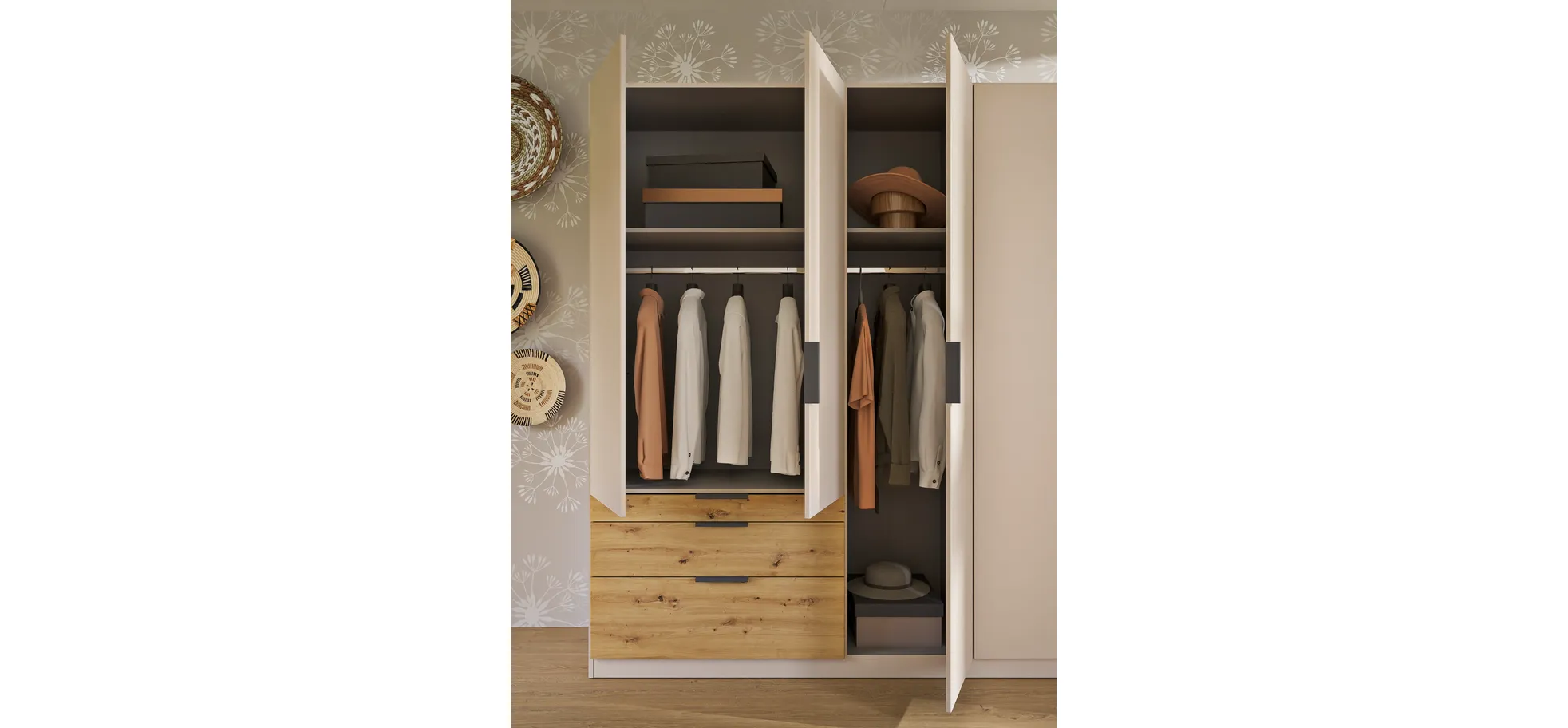 Drehtürenschrank, 5-türig, champagner - Rani