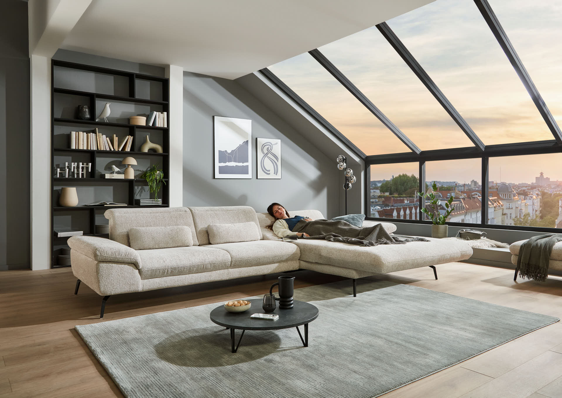 Ecksofa, Bezug natur, Federkern - LS24 Capizi
