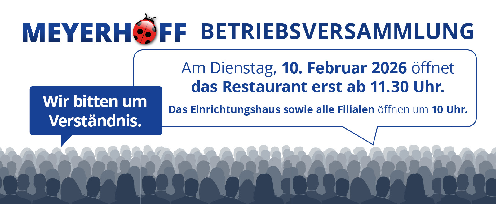 Betriebsversammlung am 10.02.2026 • Restaurant erst ab 11:30 Uhr geöffnet. Alle Filialen wie gewohnt um 10 Uhr