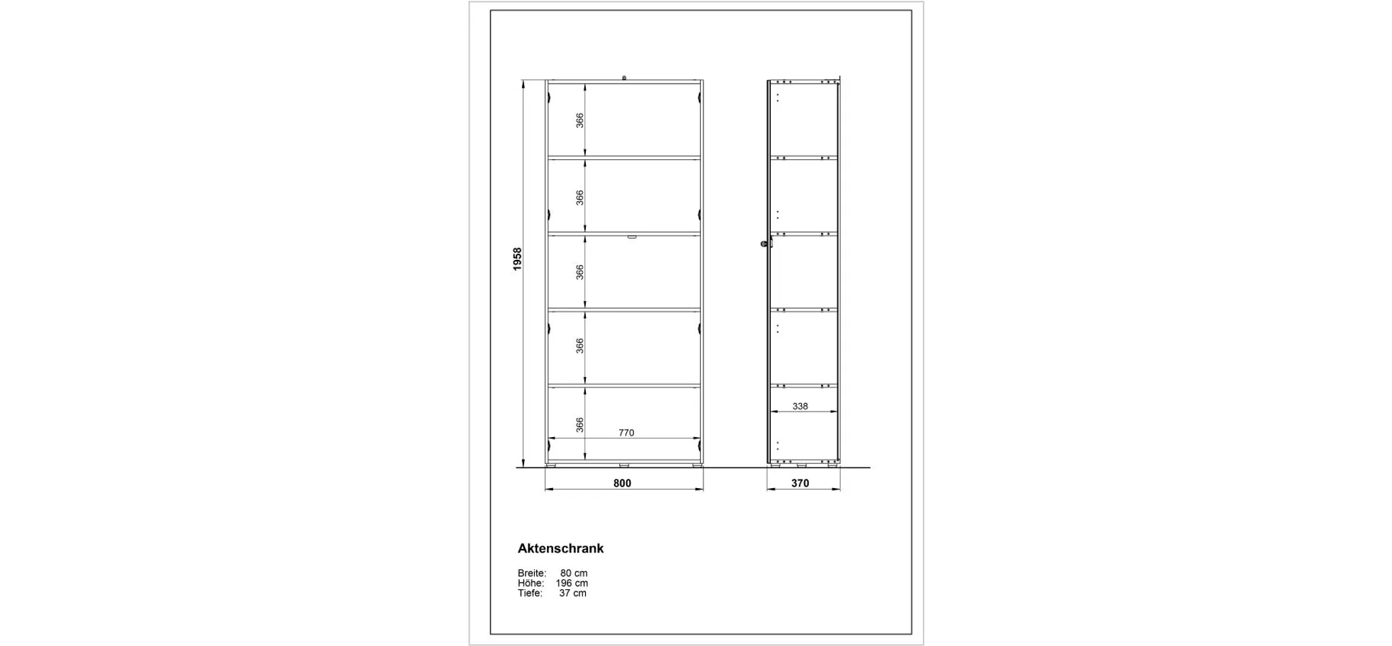 Aktenschrank GWEN - B/H/T ca. 80x196x37 cm, Eiche Dekor