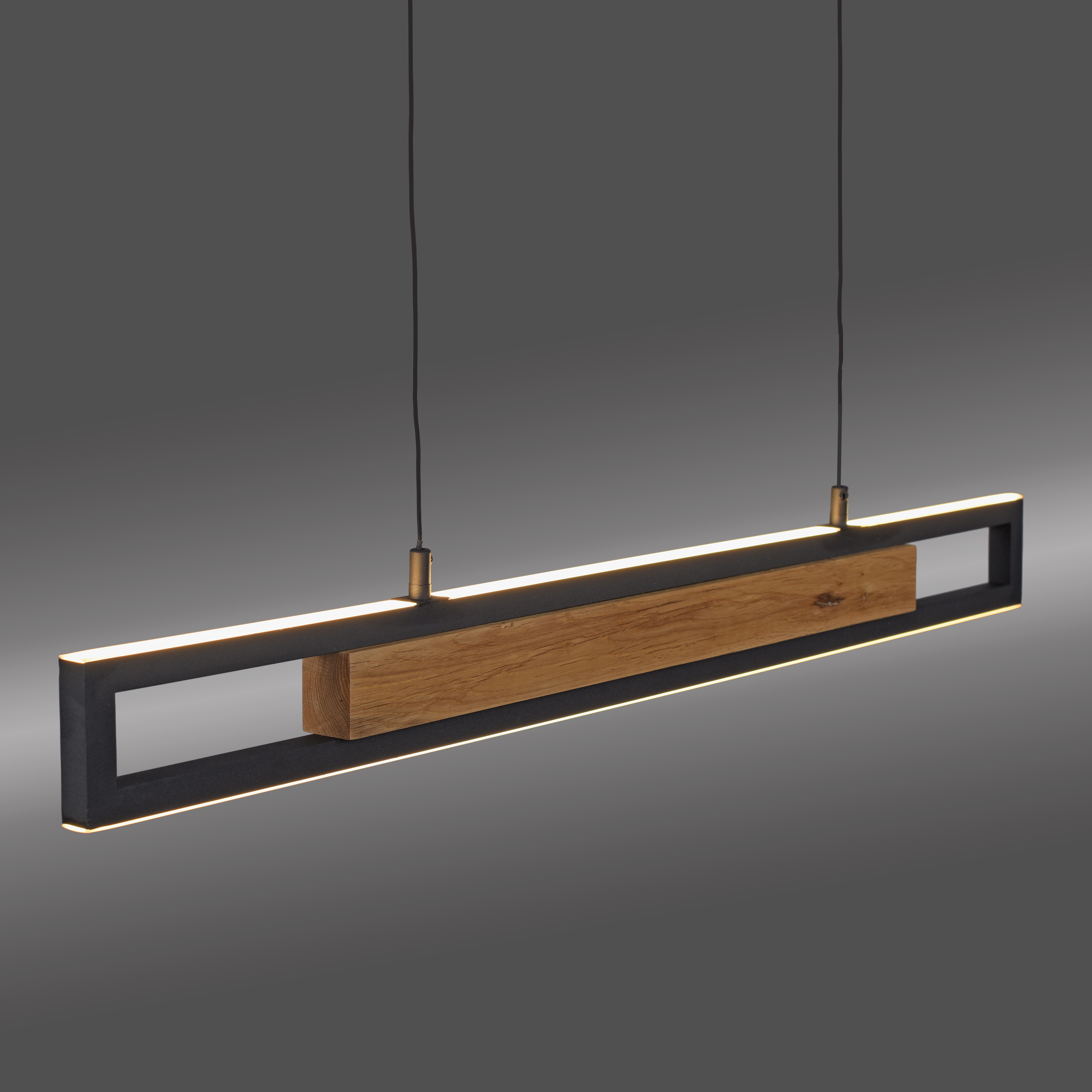 Pendelleuchte SVEJA - 2-flg., LED, Eiche/matt schwarz, Höhenverstellbar