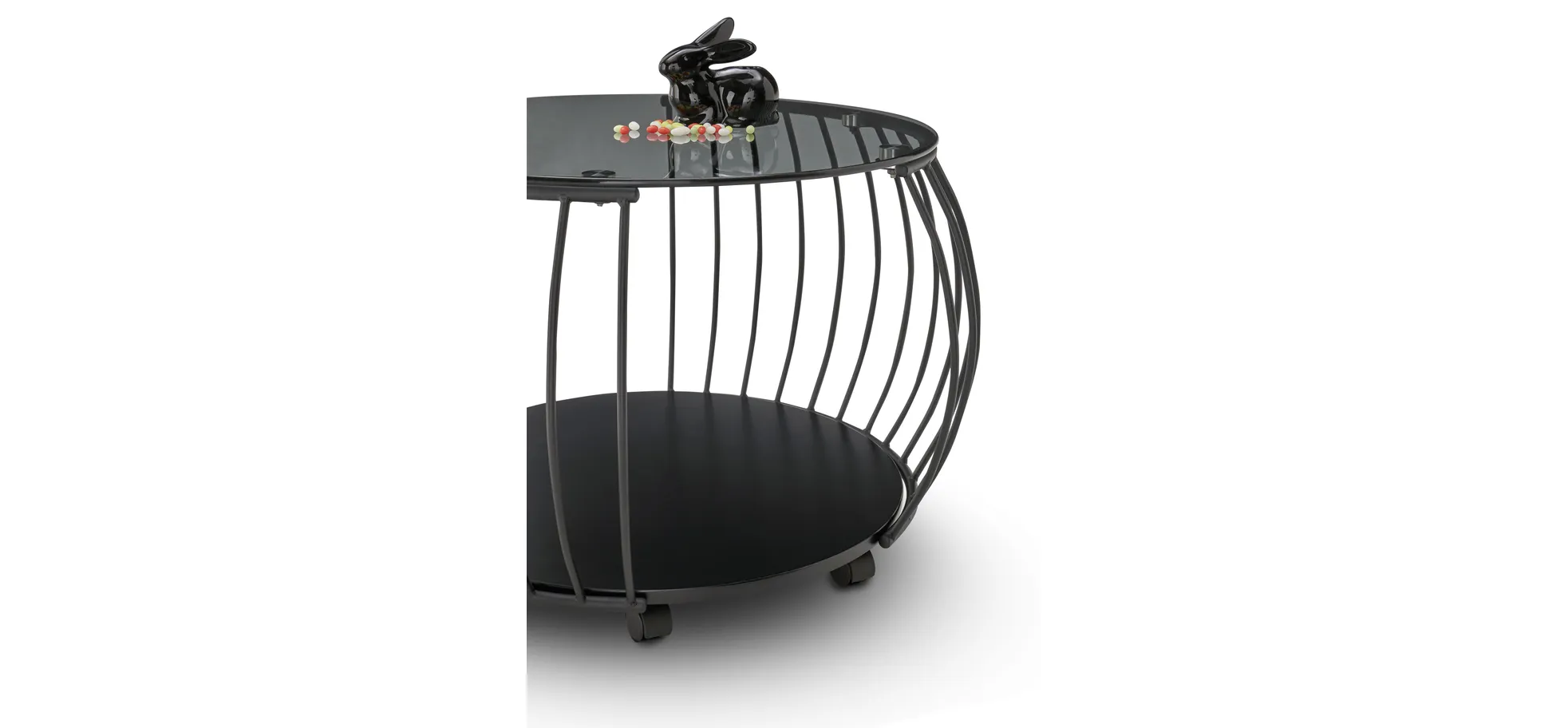 Couchtisch, Glasplatte schwarz, Ø 60 cm - Mirella