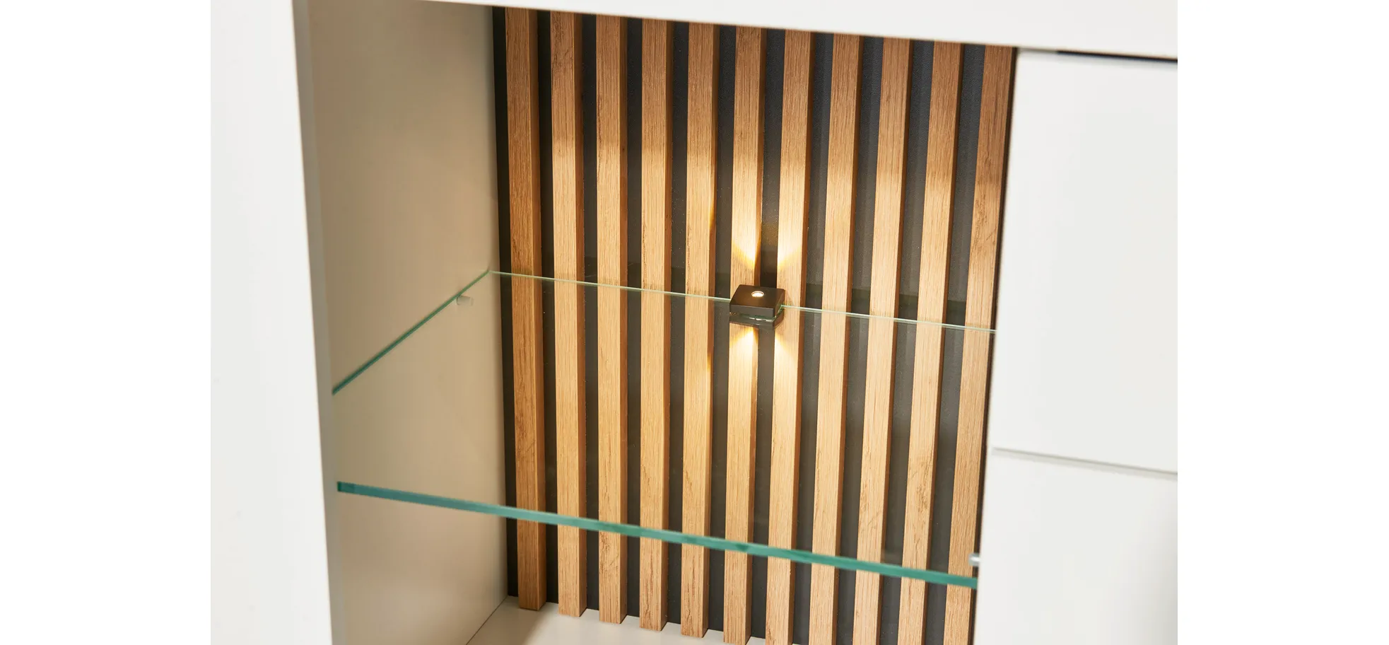 TV-Lowboard - mit Beleuchtung, B ca. 179 cm, Weiß, Evoke Eiche Nachbildung