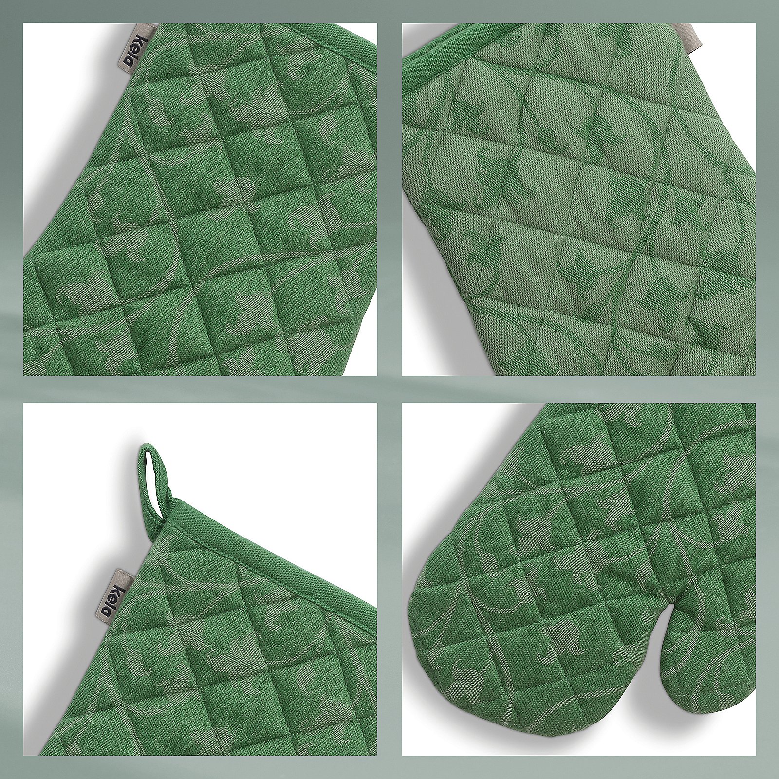 Topfhandschuh Cora 18x31 cm - 100%Baumwolle hellgrün/grün Muster