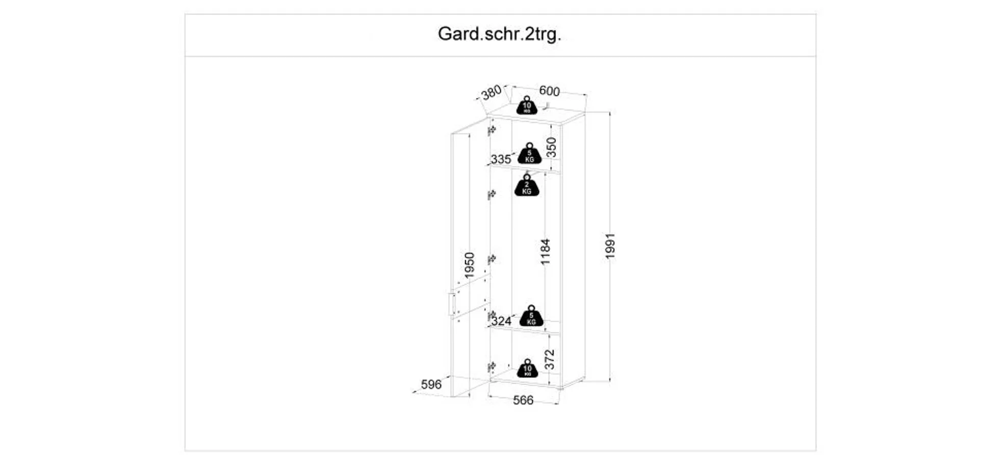 Garderobenschrank - B ca. 60 cm, Artisan Eiche Nachbildung, Weiß