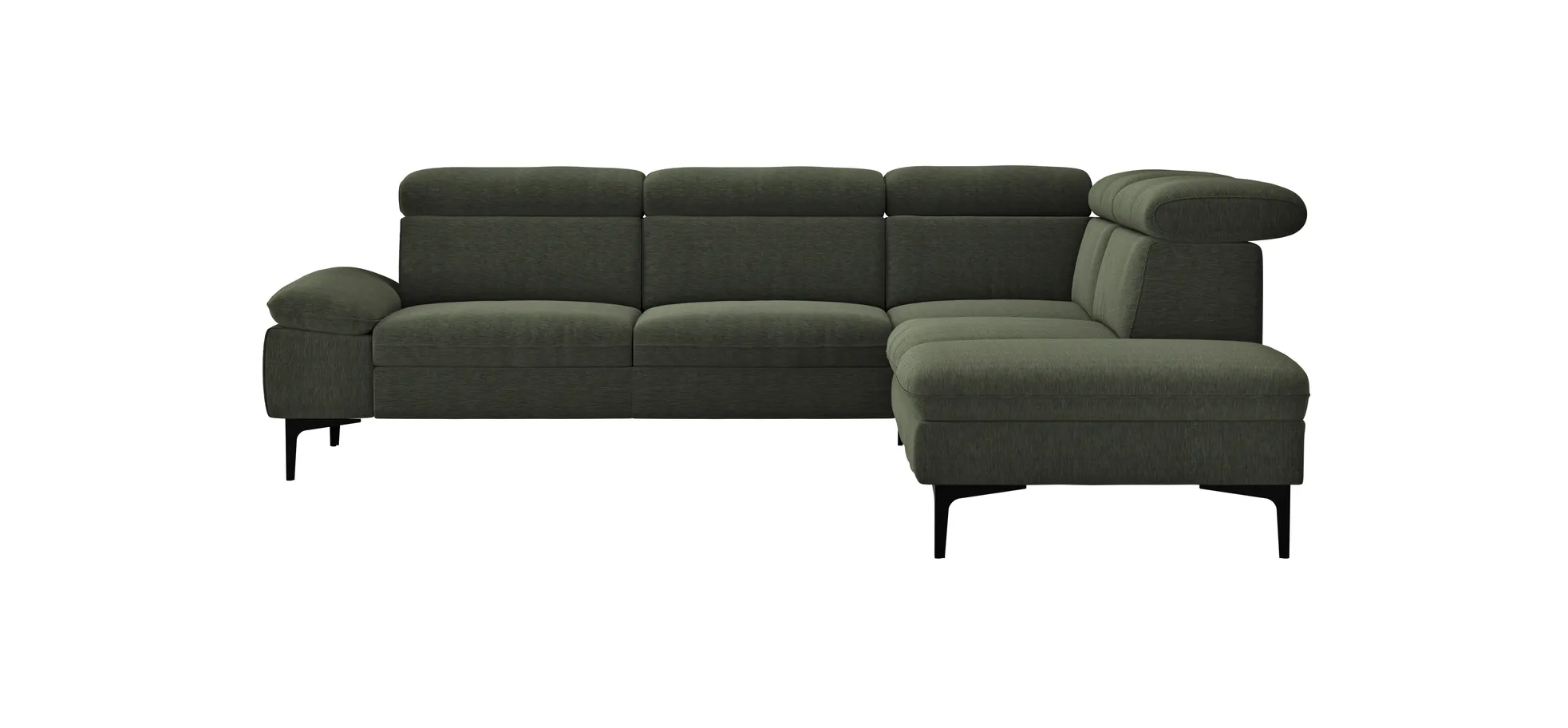 Ecksofa Felipa - 2,5-Sitzer mit Ecke rechts inkl. Kopfteil verstellbar, Stoff, Dunkelgrün