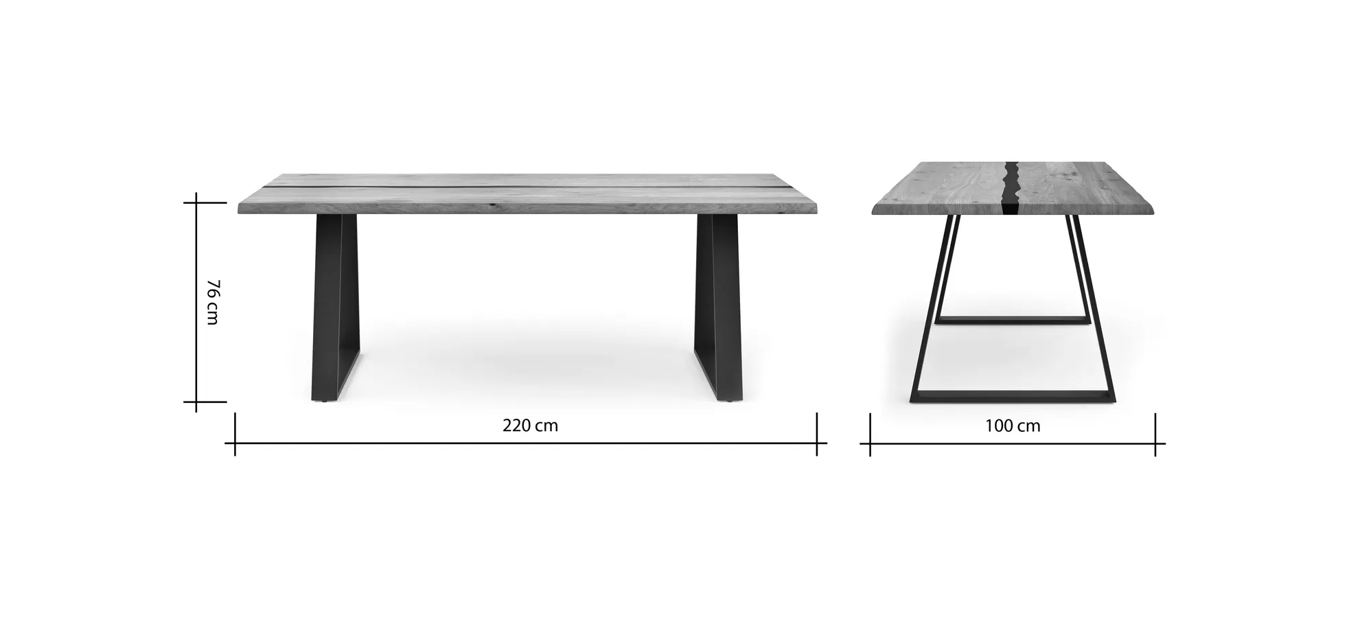 Esstisch Kima - LB ca. 220x100 cm, Wildeiche massiv mit Epoxid-Harz Esstisch Kima - LB ca. 220x100 cm, Wildeiche massiv mit Epoxid-Harz