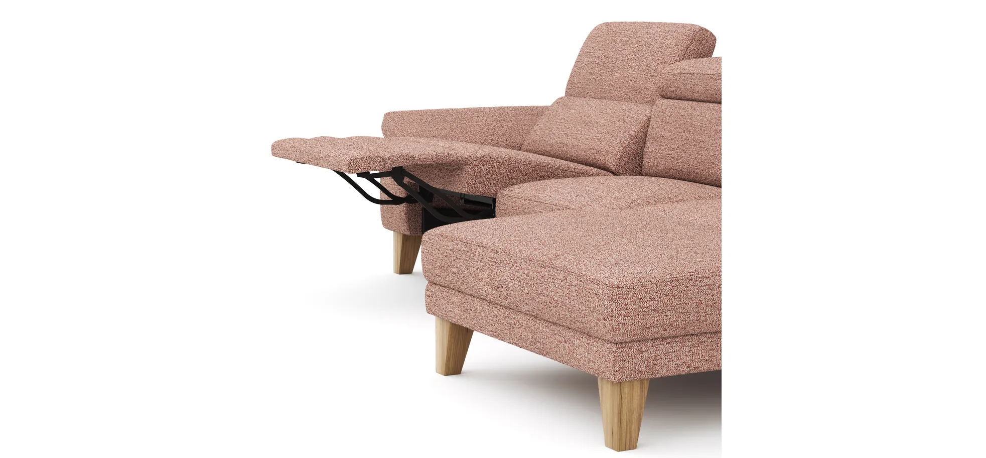 Ecksofa Hudson - 2,5-Sitzer mit Longchair rechts, inkl. Kopfteil/Armlehne verstellbar und Relaxfunktion (motorisch), Stoff, Kupfer