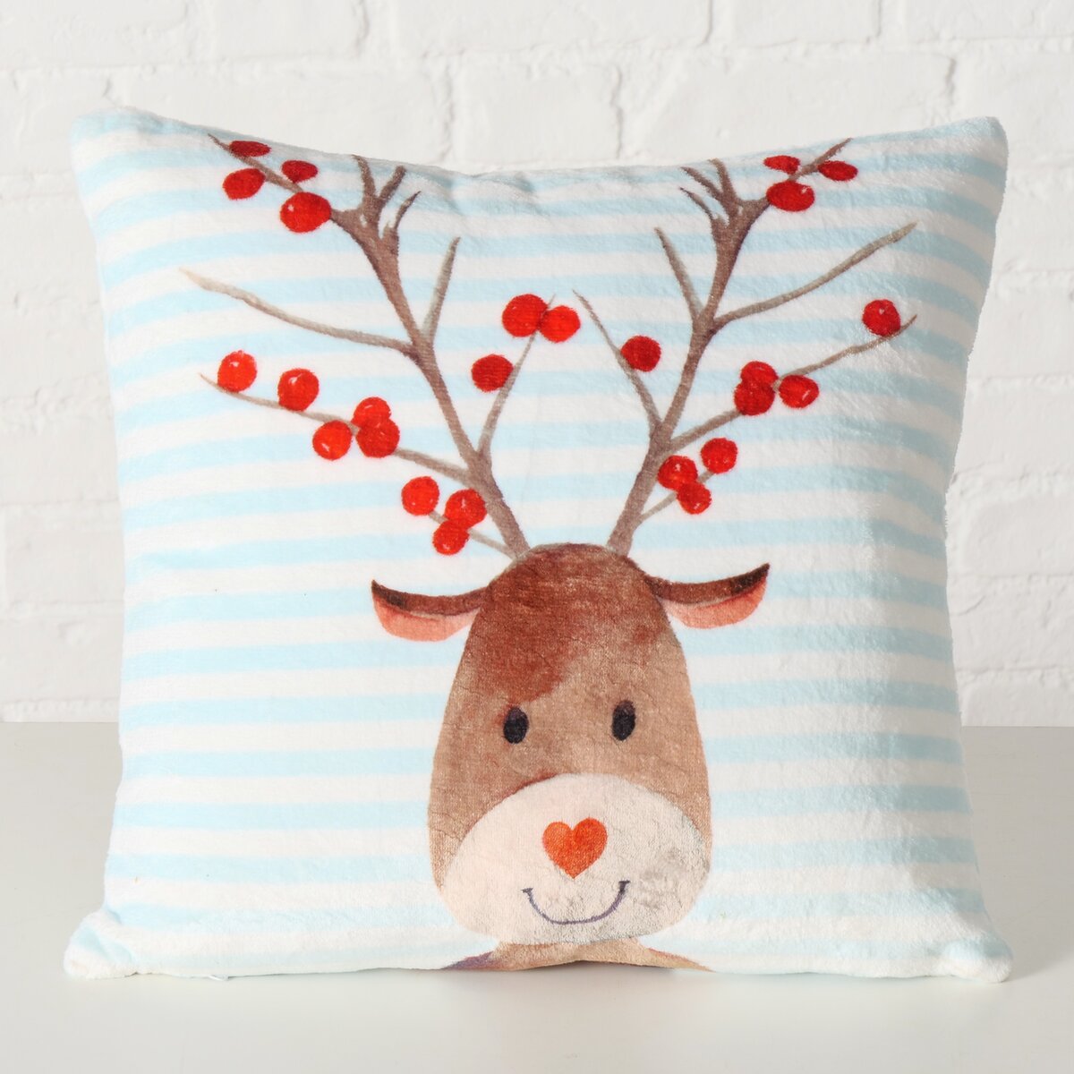 Kissen Fynn - Polyester, Gestreift mit Hirsch