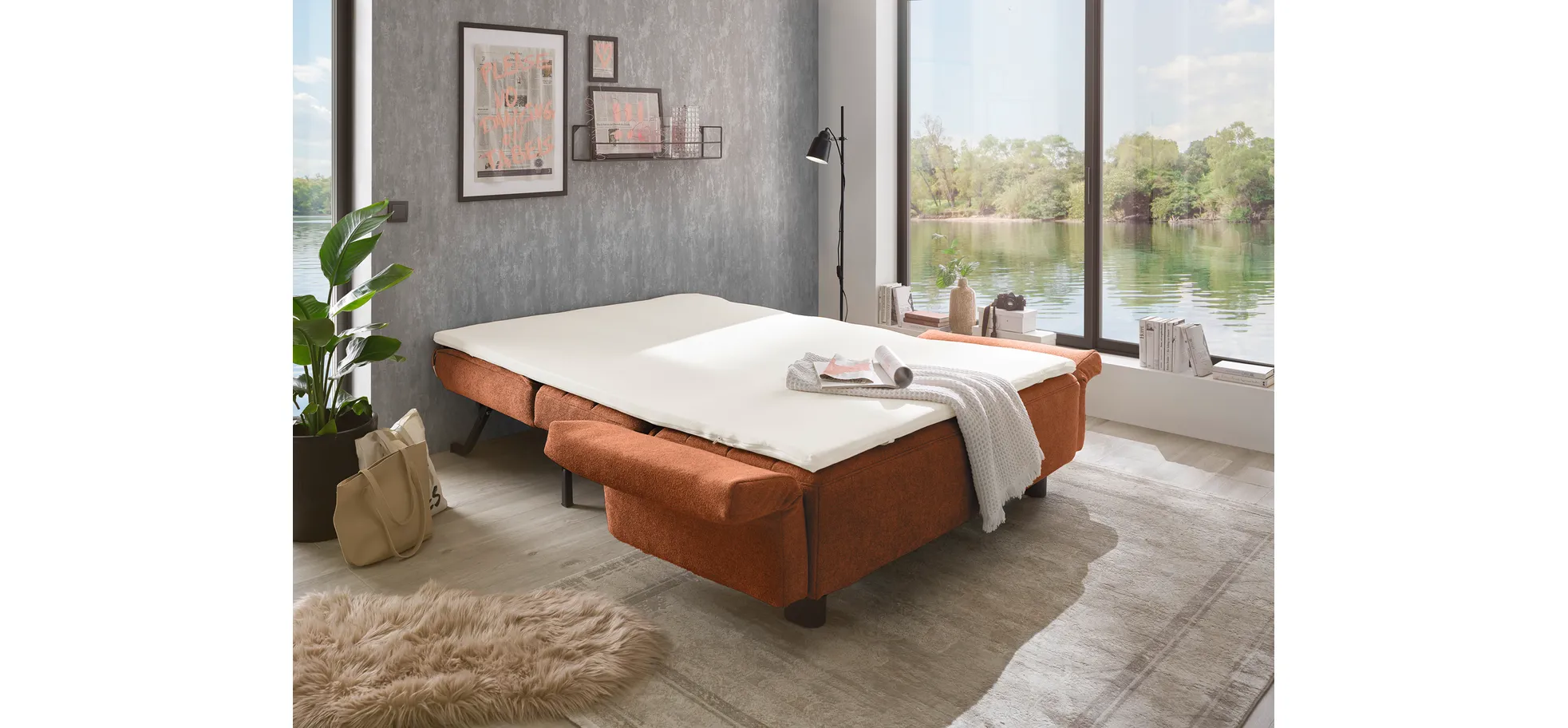  Faltsofa Easy - 2-Sitzer, ca. 140 cm inkl. Schlaffunktion/Topper/Armteil verstellbar, Stoff, Rot