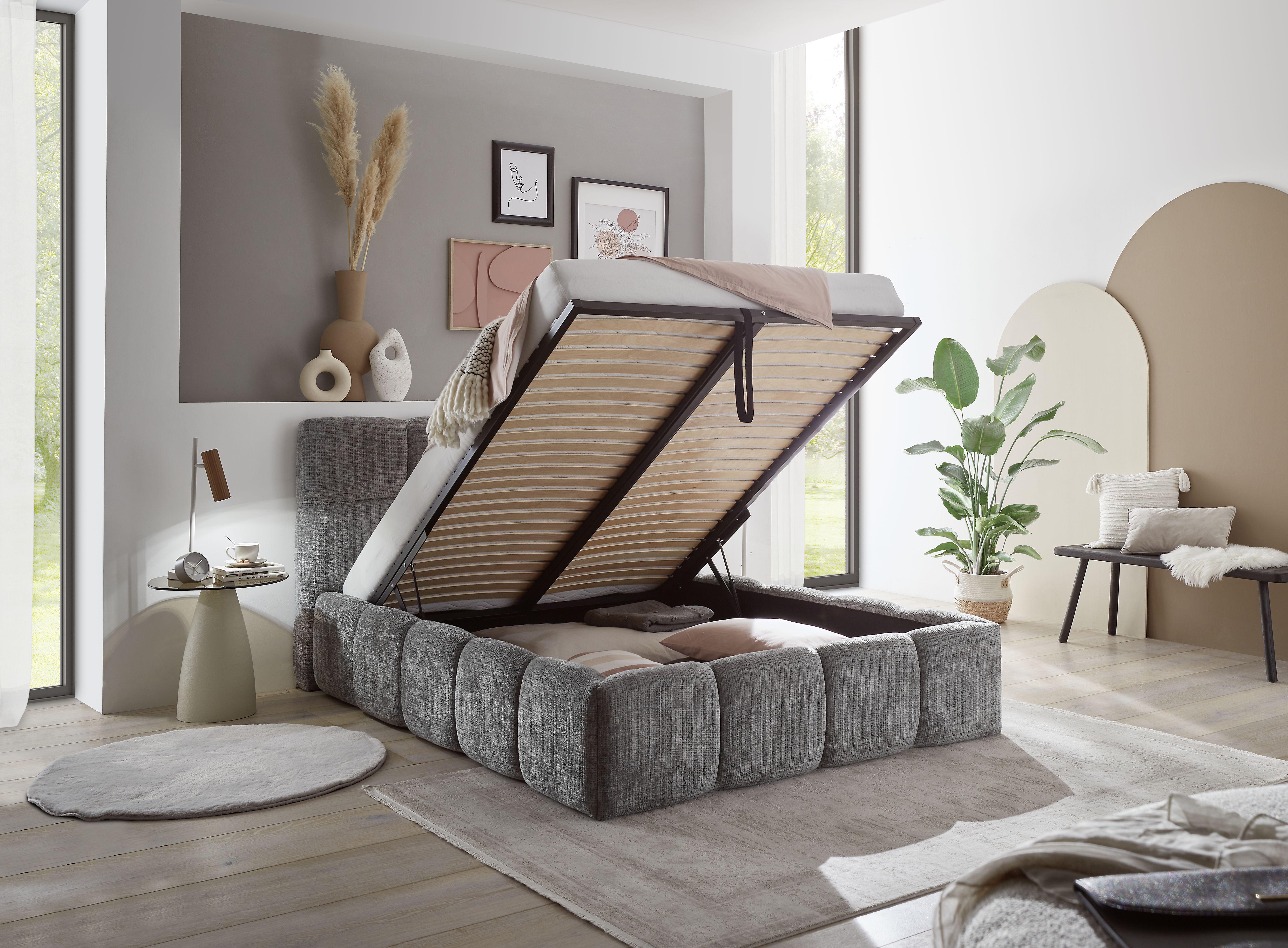 Bettgestell, Stoff Grau  - Sandrin R