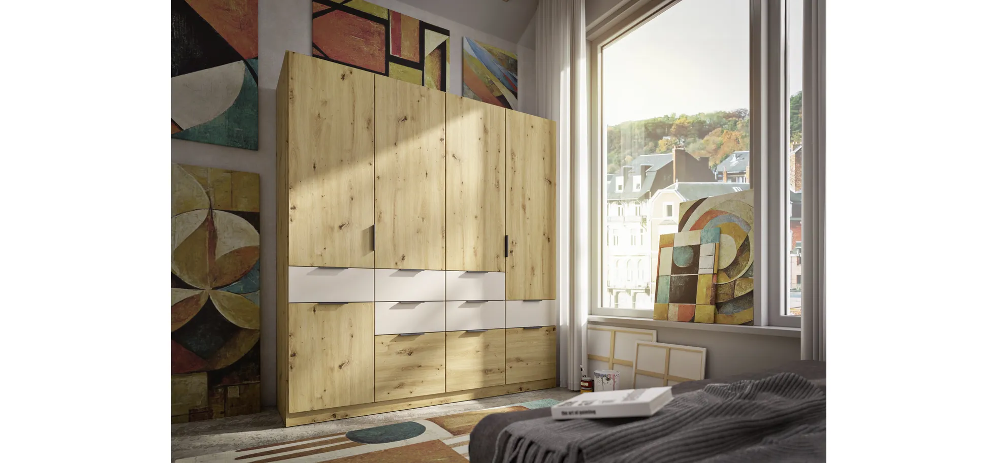 Drehtürenschrank, 5-türig, Dekor Eiche - Raas