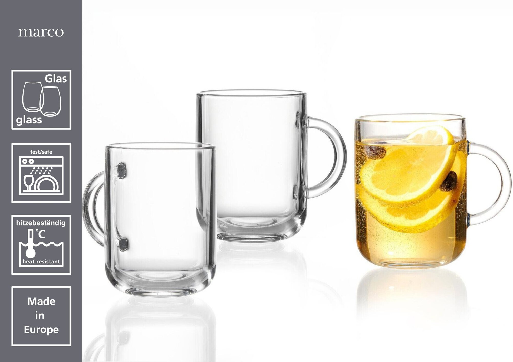 Henkelbecher Marko  330 ml - Glas, spülmaschinenfest, zylindrisch, klar