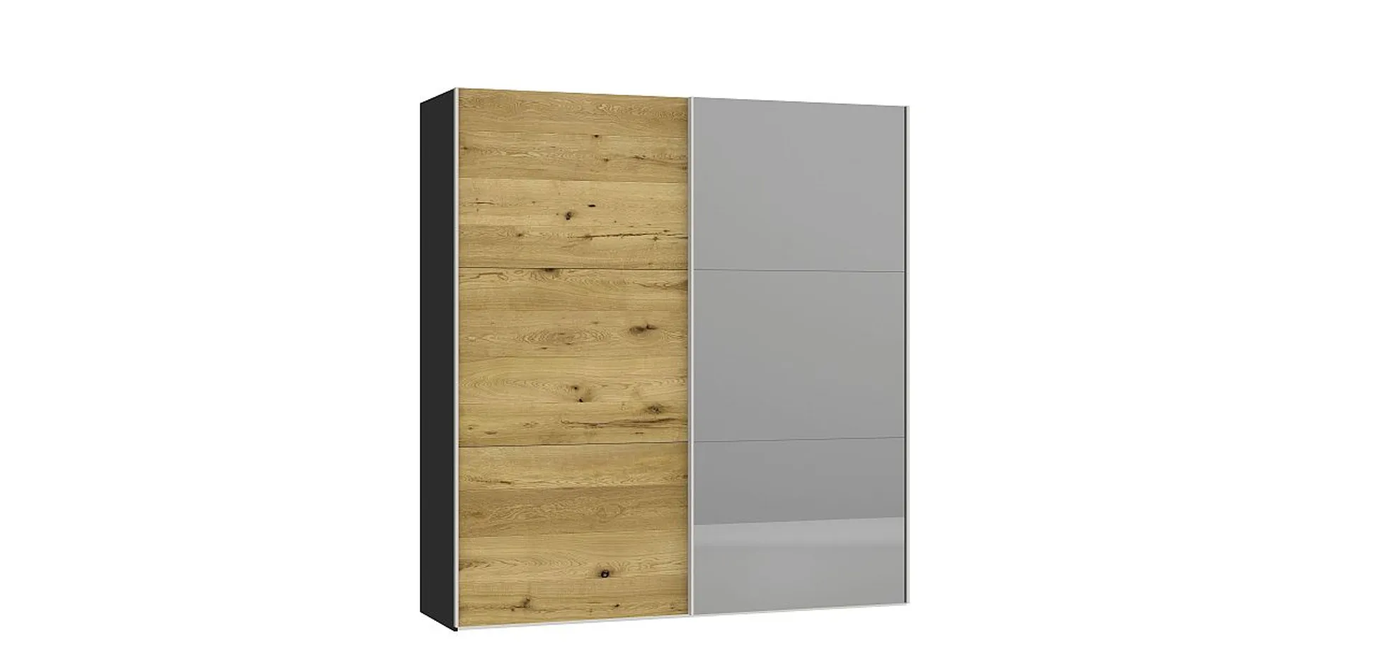 Schwebetürenschrank JOIN IT- B ca. 202 cm., Schwarz, Echtholz, Eiche, Spiegel, Dunkel