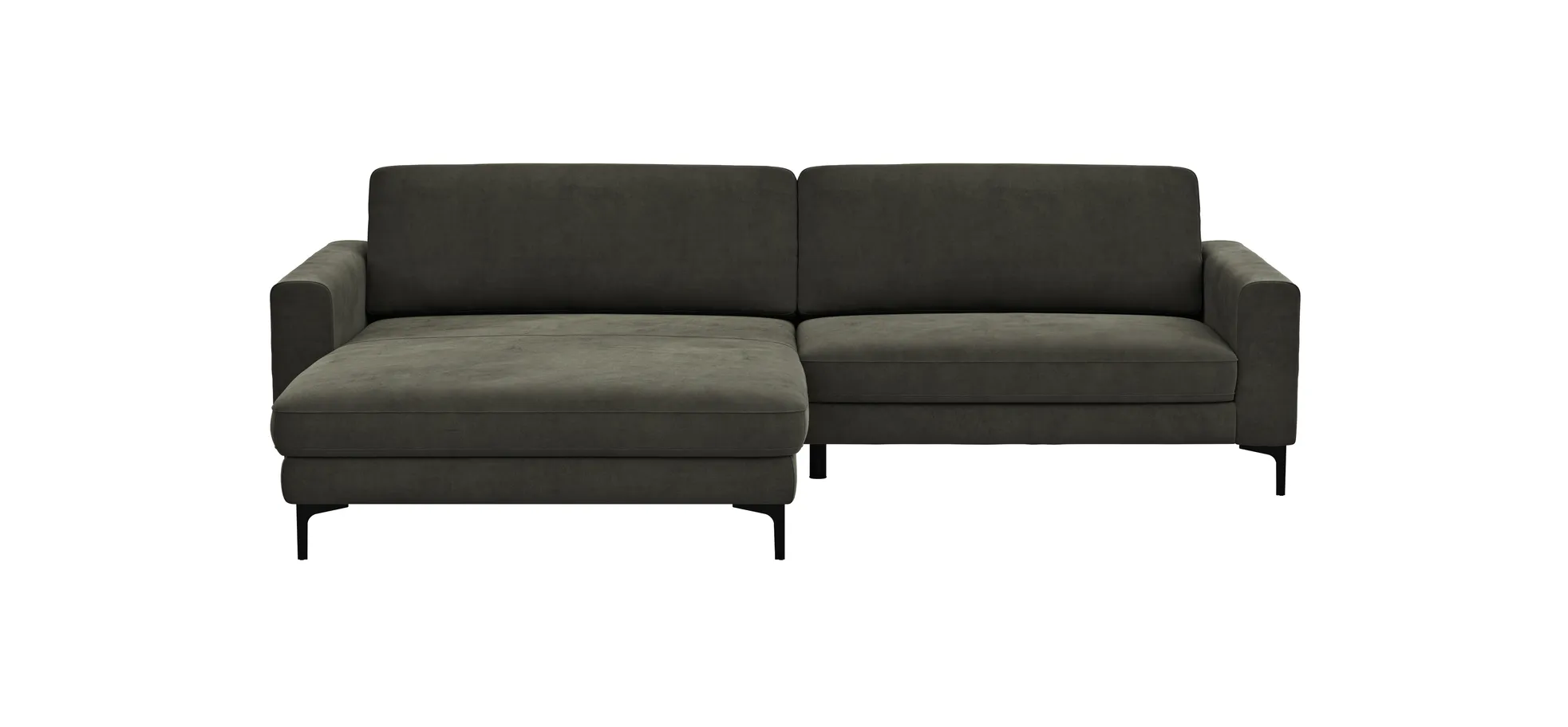 Ecksofa Oviedo - Longchair links mit 1,5-Sitzer inkl. Relaxfunktion (motorisch), Stoff, Braungrün