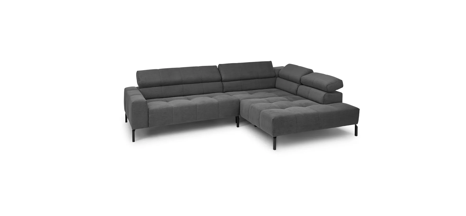  Ecksofa COLLEEN - 2-Sitzer mit Ecke rechts, Sitzvorzug motorisch, Feincord, Anthrazit