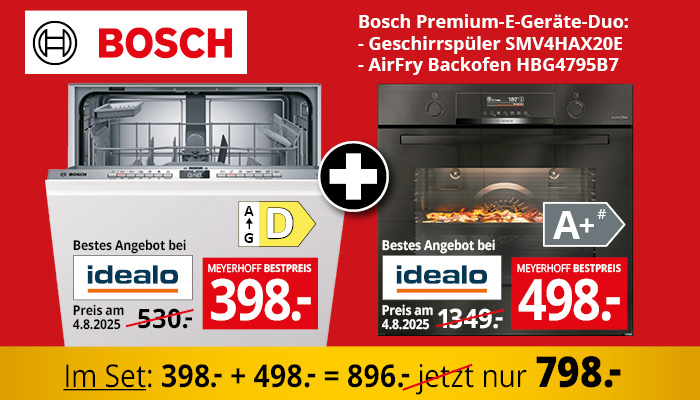 Bosch E-Geräte Duo • Geschirrspüler und Backofen zum Set-Preis von nur 798€ Bosch E-Geräte Duo • Geschirrspüler und Backofen zum Set-Preis von nur 798€