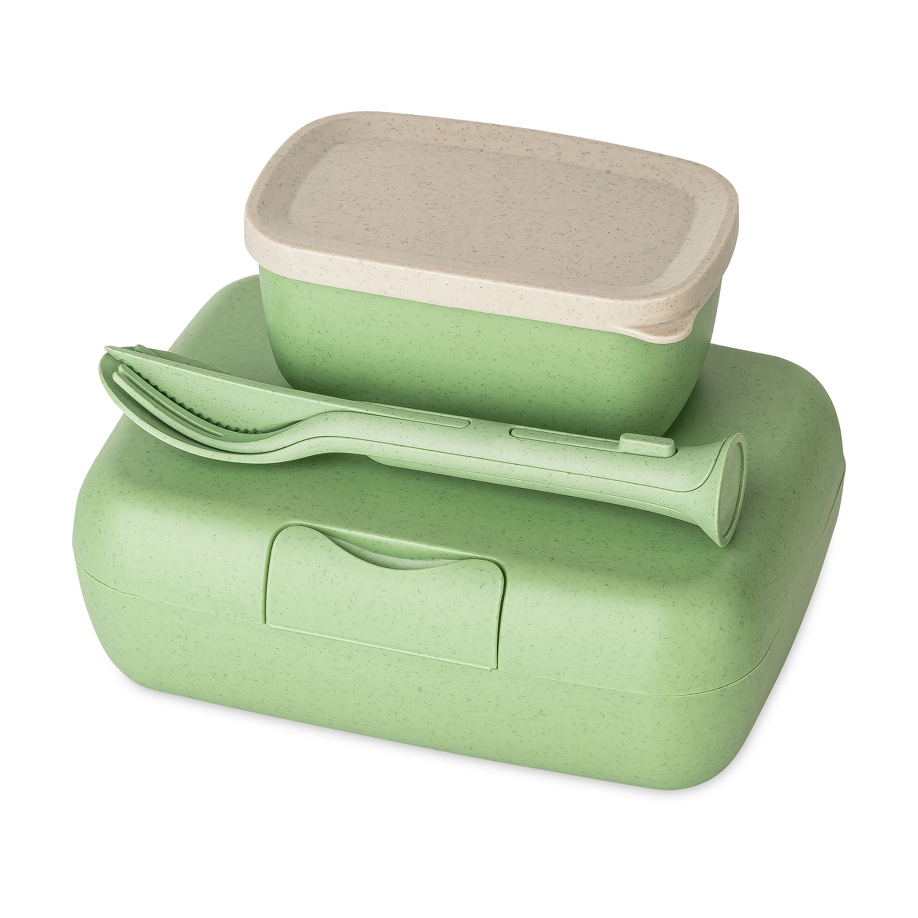 Lunchbox-Set inkl. Besteck-Set, nature leaf green - Umweltfreundlich, Lebensmittelecht,100%CO2-neutral