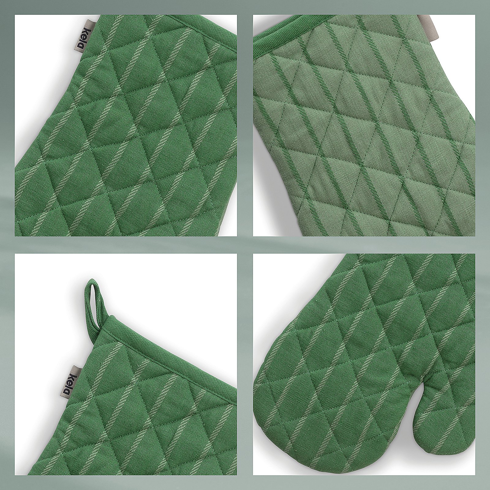 Topfhandschuh Cora 18x31 cm - 100%Baumwolle hellgrün/grün Streifen