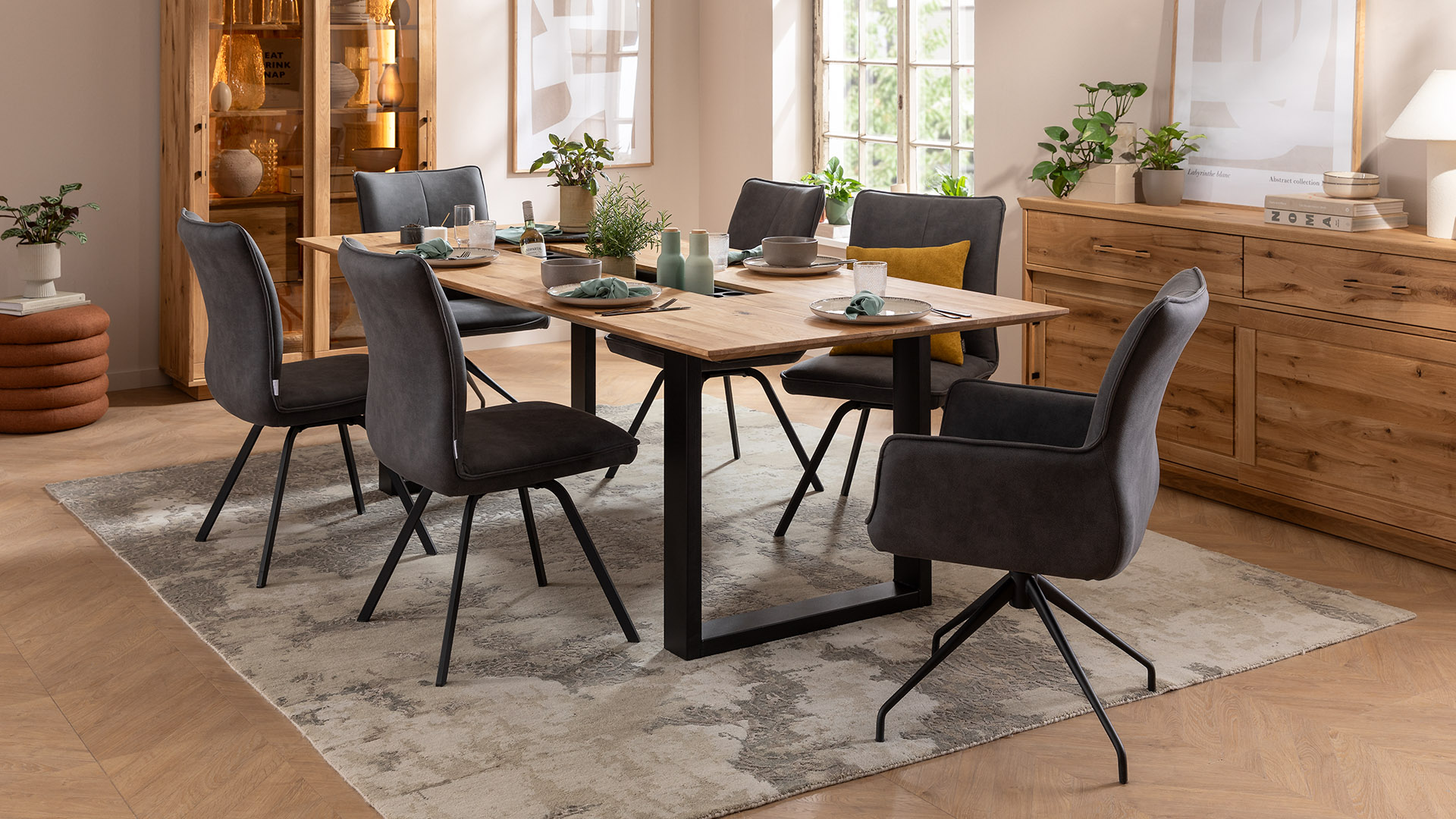 Stuhl, 4-Fuß, Bezug anthrazit, 4er-Set - Calyra