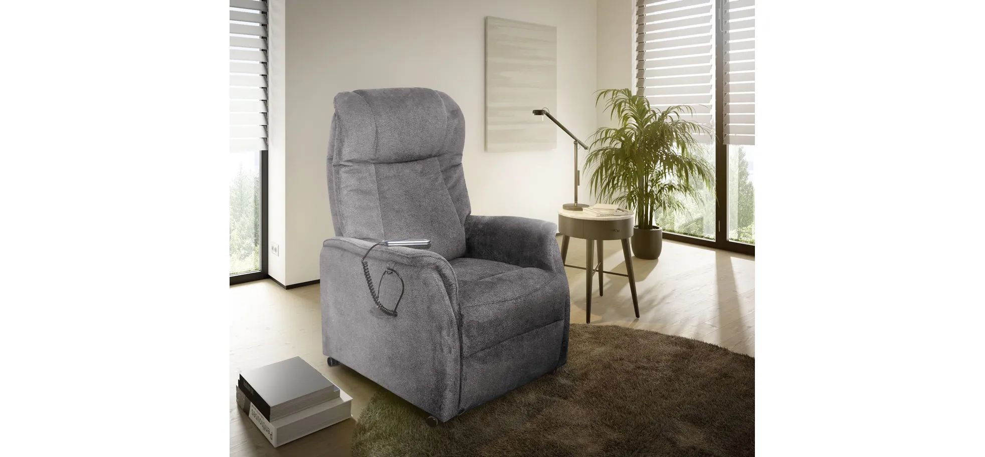 Fernsehsessel, Stoff grau, 1-motorisch - Mando