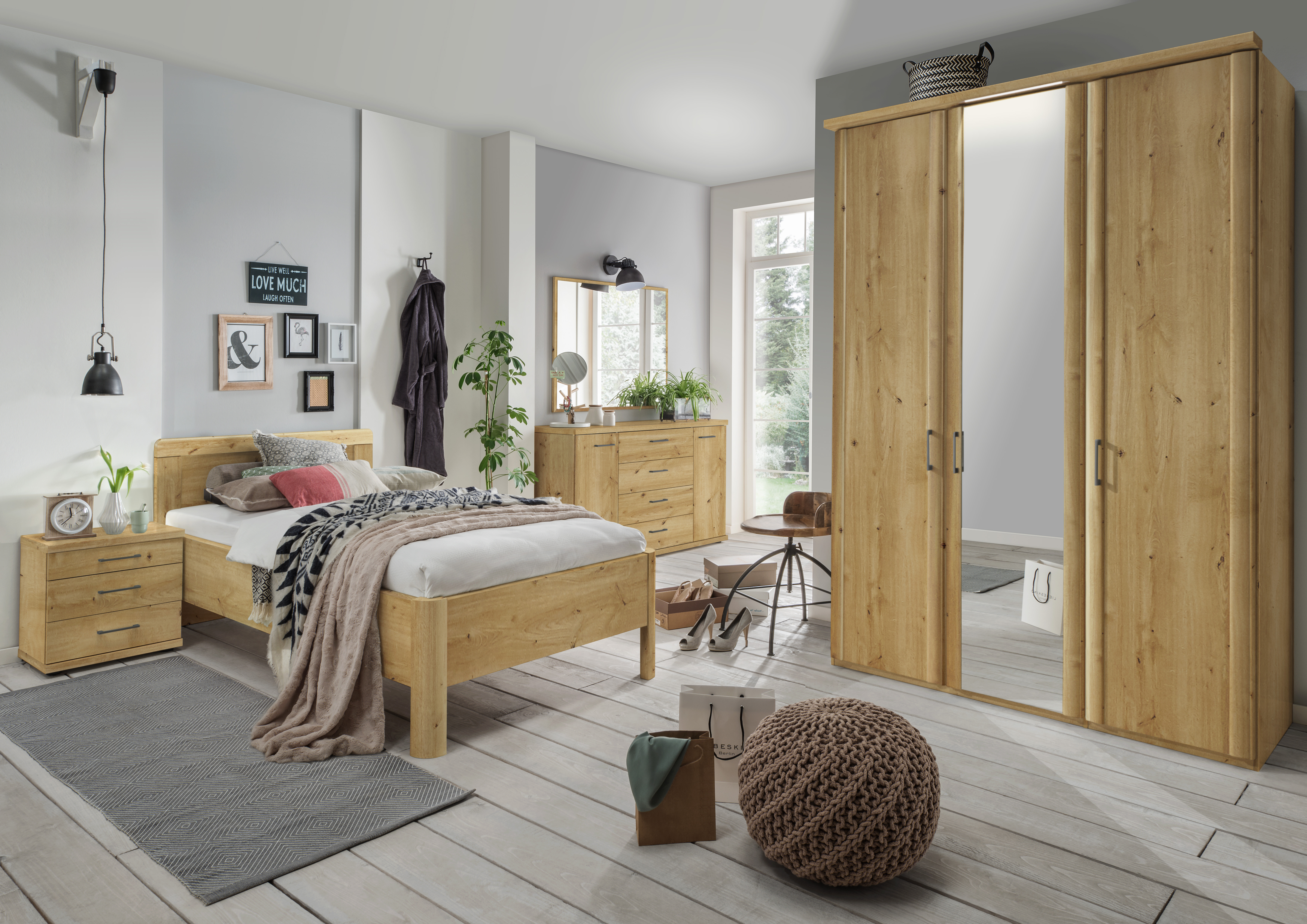 Nachtschrankpaar, Eiche Bianco - KS23 Linares