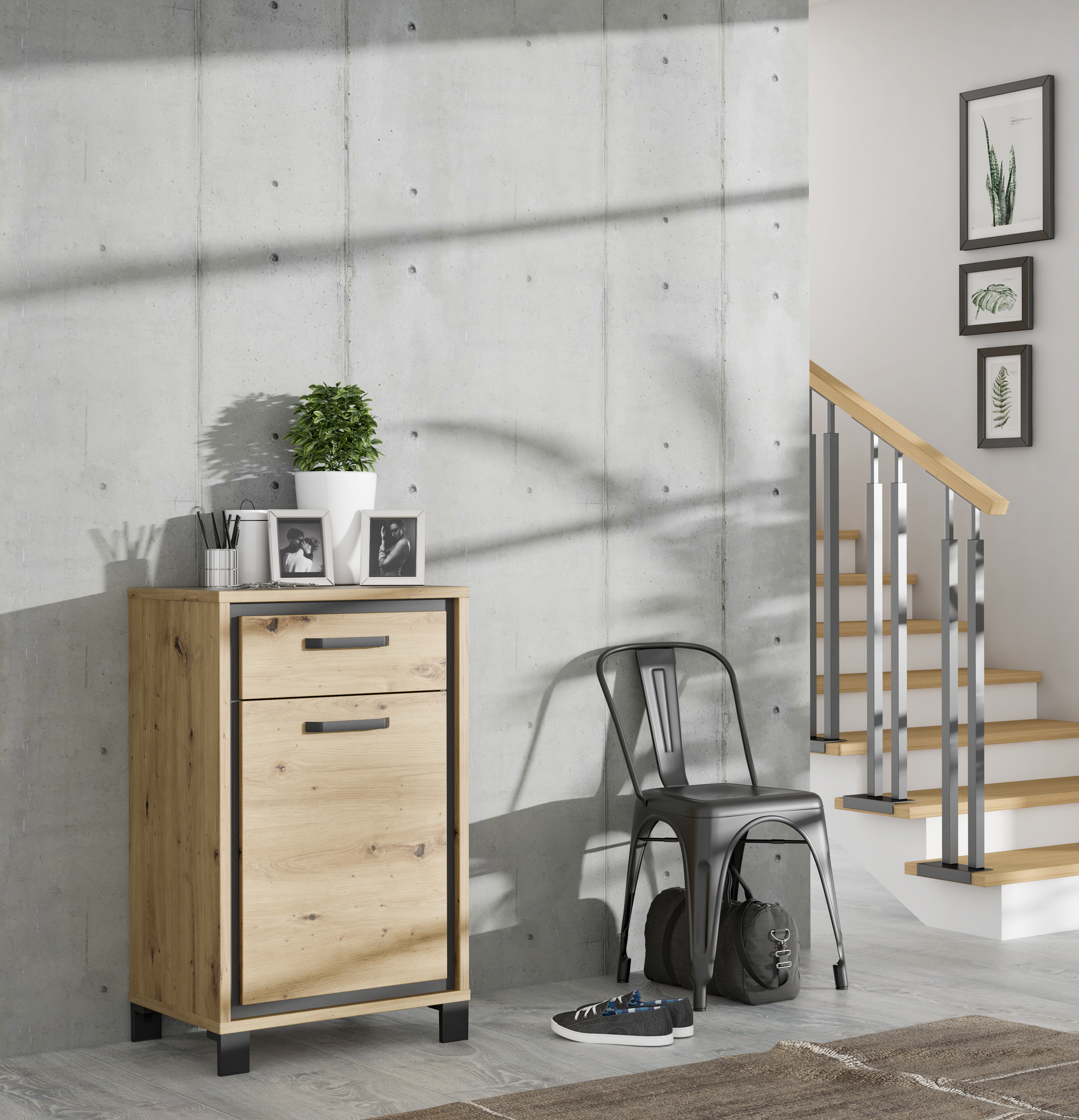 Schuhschrank, Artisan Eiche, schwarz - MyTogo557