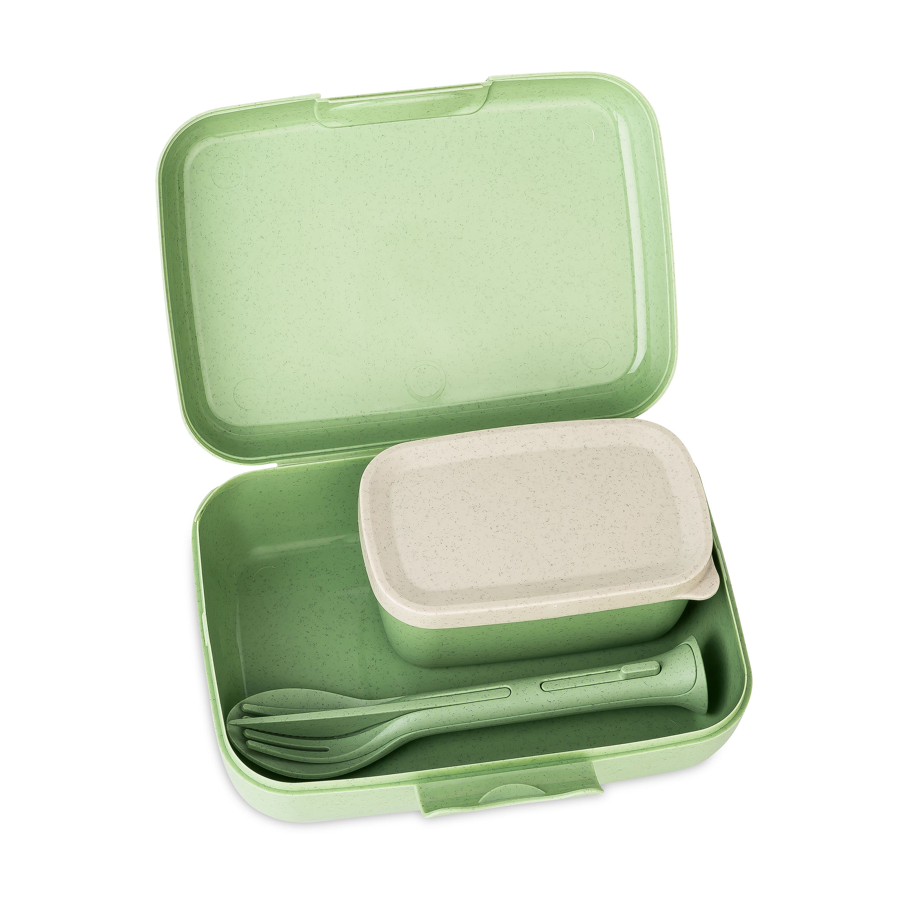 Lunchbox-Set inkl. Besteck-Set, nature leaf green - Umweltfreundlich, Lebensmittelecht,100%CO2-neutral