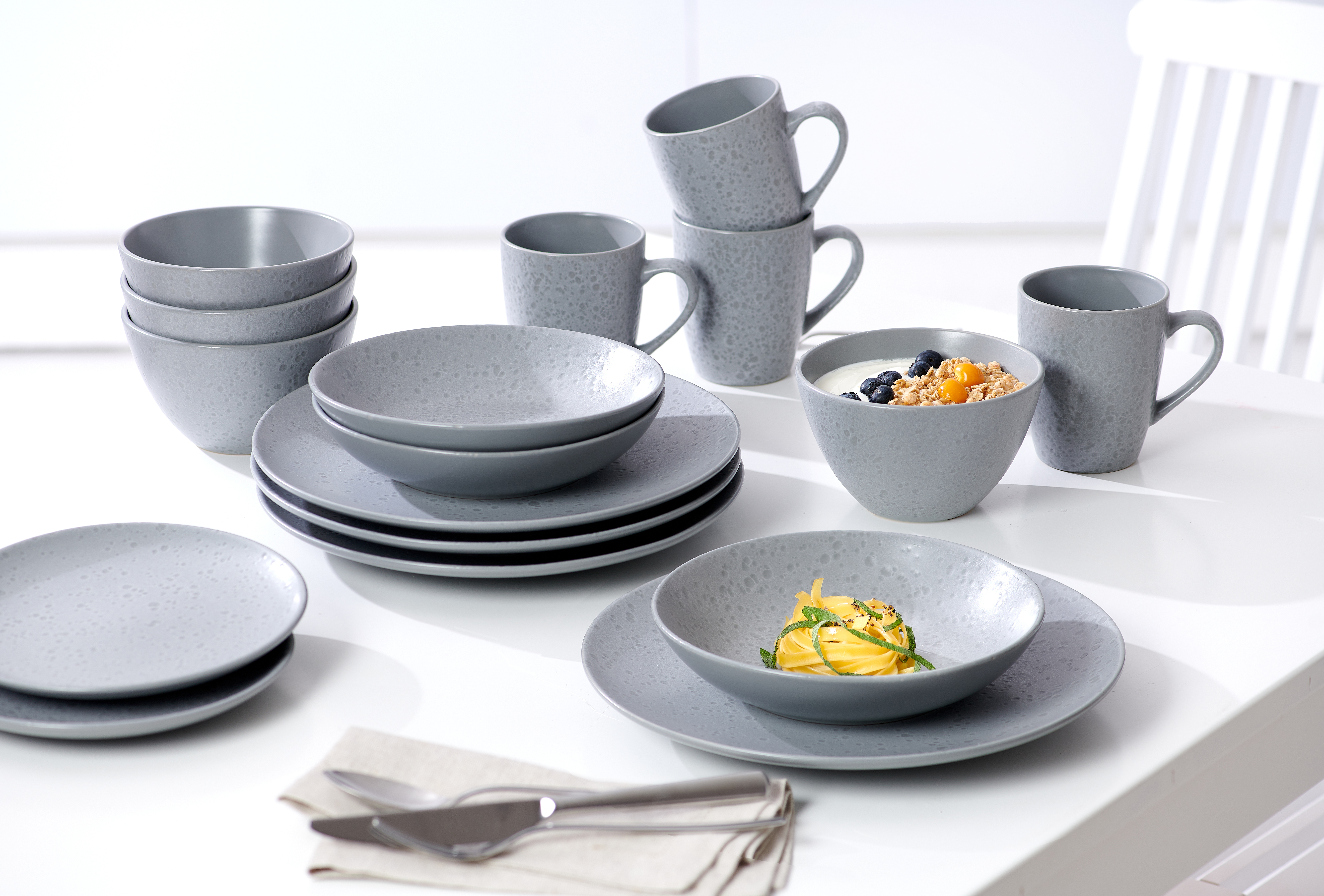 Frühstücksteller Kitwe Grau 20 cm - Steingut, spülmaschinenfest, rund, grau