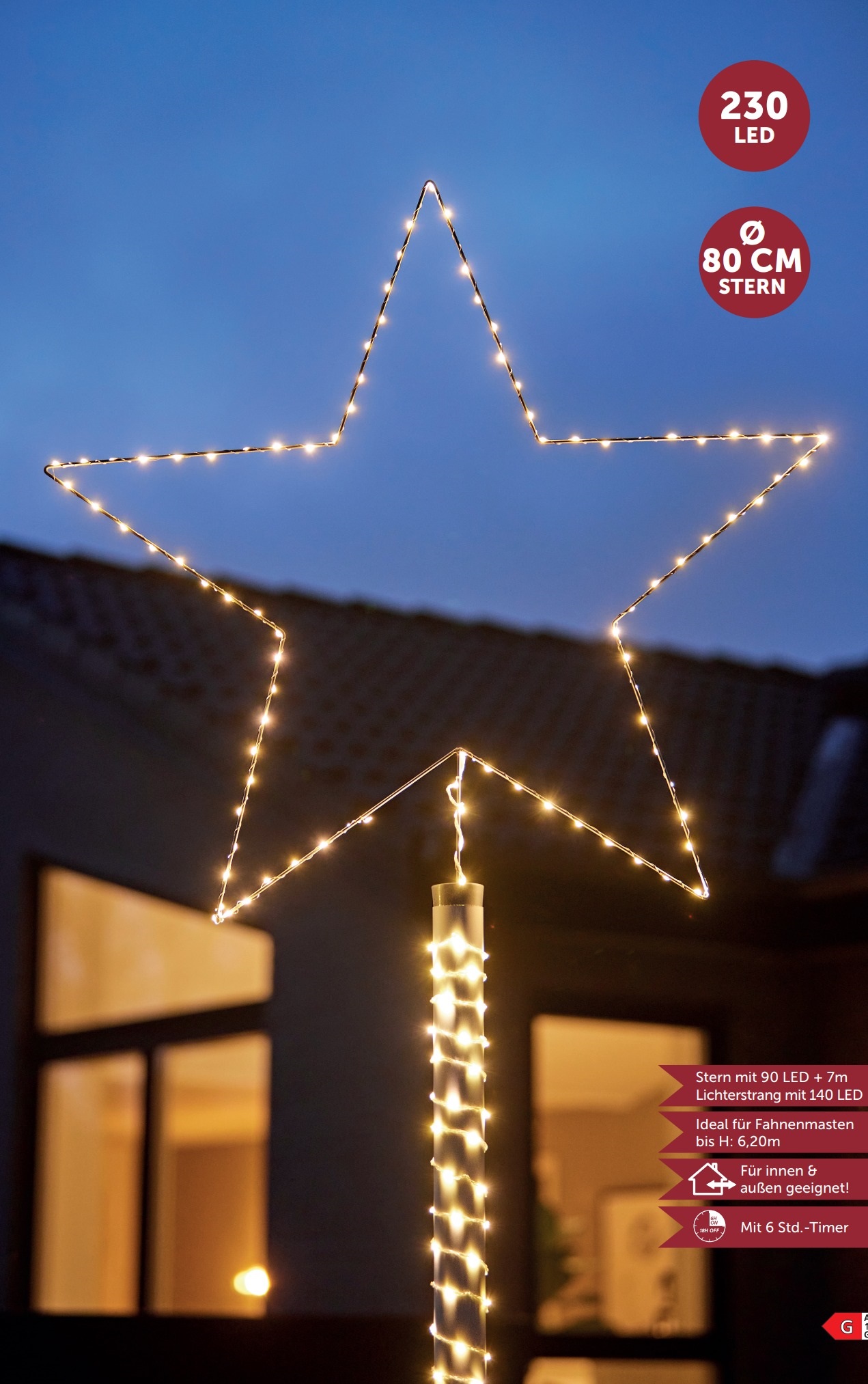 LED-Metallstern für Fahnenmast 230 LED Ø 80 cm - 