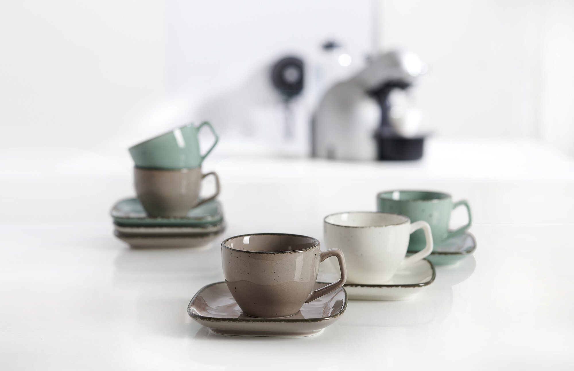 Espresso-Untertasse Casa Blau 10 x 10 cm - Porzellan, spülmaschinenfest, quadratisch, blau