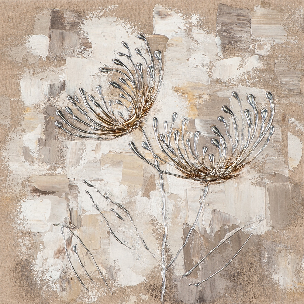Acrylgemälde Chrysanthemen in silber - ca. 40x40cm