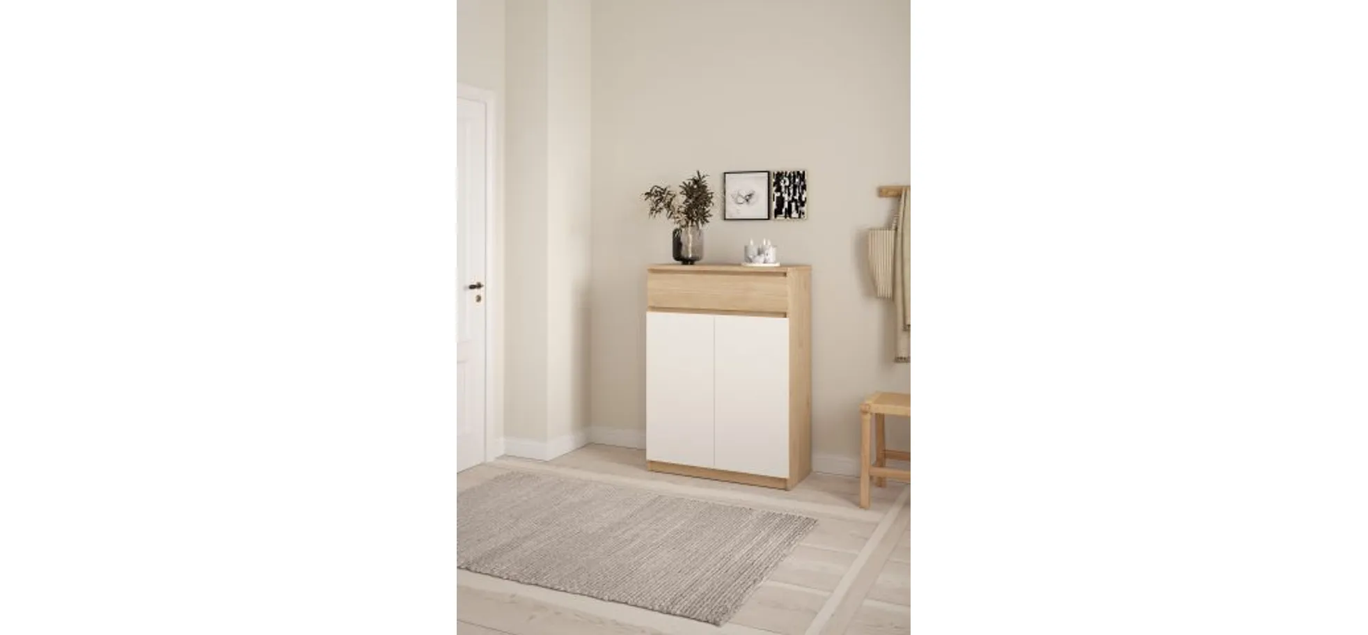 Schuhschrank - B ca. 81 cm, Jackson Hickory Nachbildung, Weiß