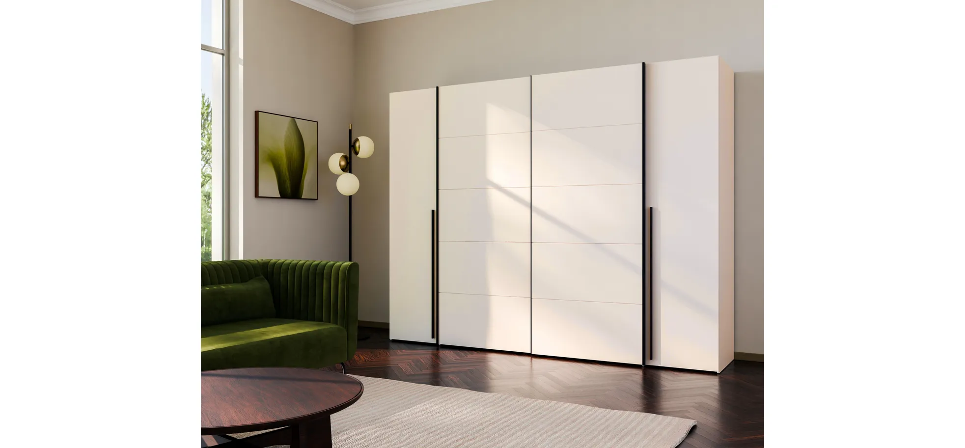 Schwebe-/Drehtürenschrank, Dekor sand - Fahda