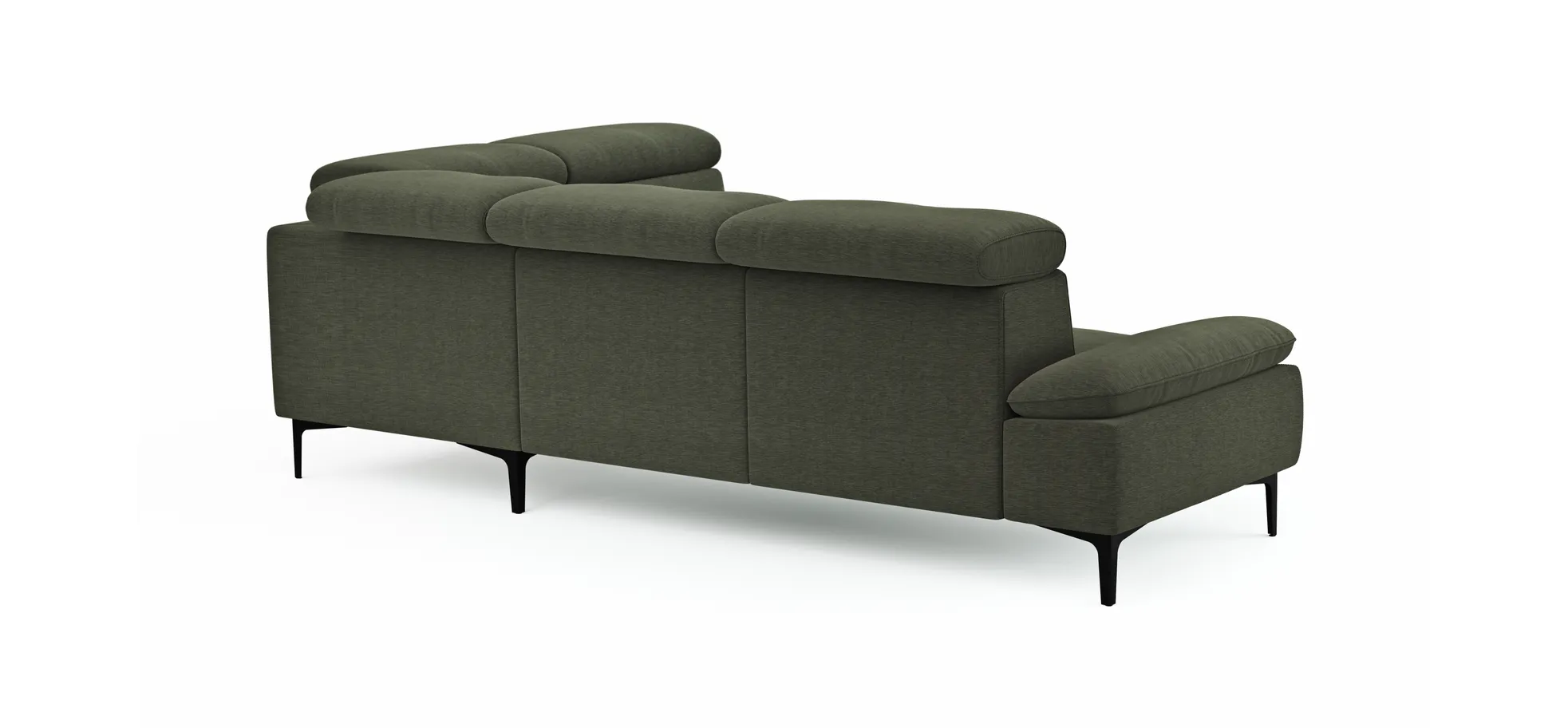 Ecksofa Felipa - 2,5-Sitzer mit Ecke rechts inkl. Kopfteil verstellbar, Stoff, Dunkelgrün