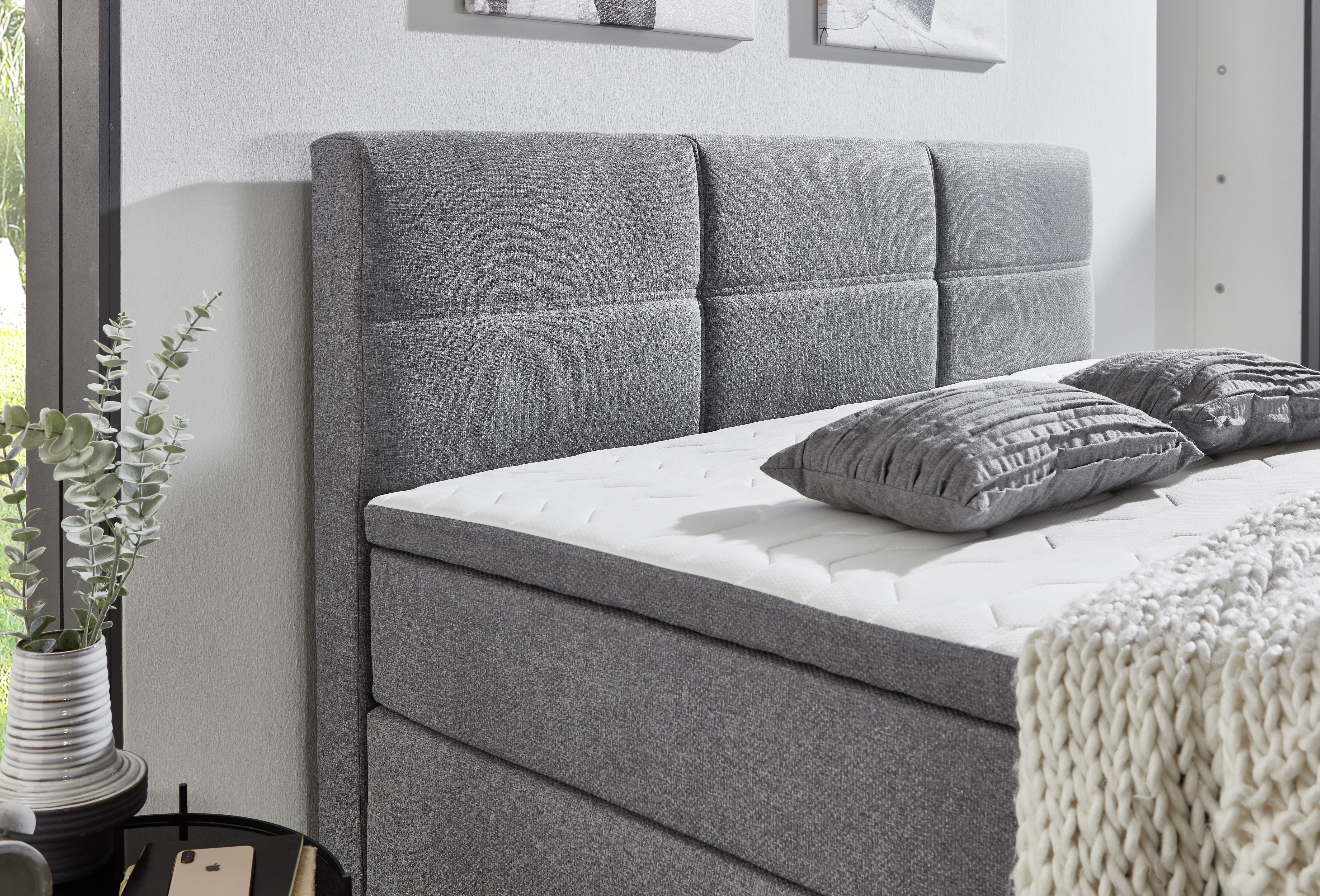 Boxspringbett, grau, mit Topper, 180x200 - Samiro