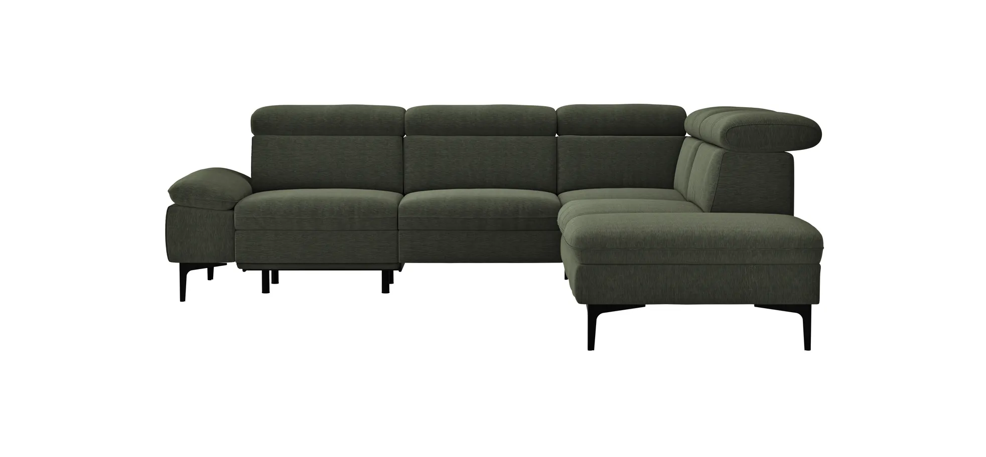 Ecksofa Felipa - 2,5-Sitzer mit Ecke rechts inkl. Armlehne verstellbar und Rückenlehne/Sitztiefe verstellbar (motorisch), Stoff, Dunkelgrün