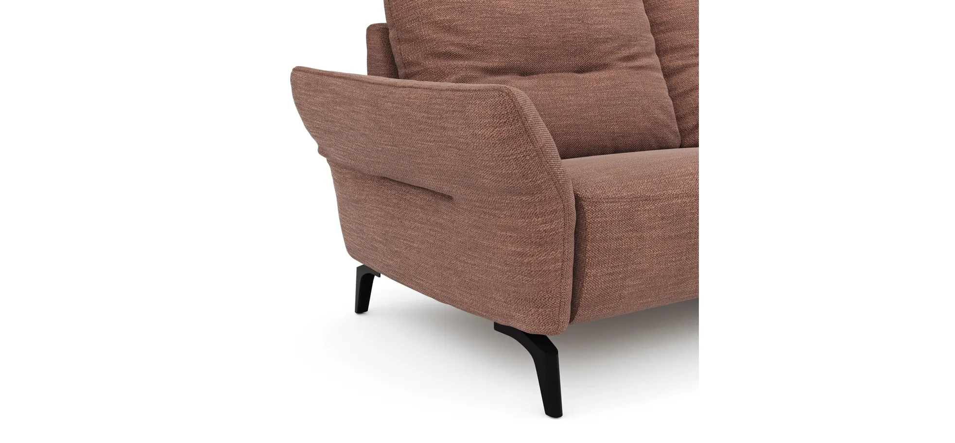 Ecksofa Bahia - 2,5-Sitzer mit Longchair rechts inkl. Armlehne verstellbar, Stoff, Kupfer