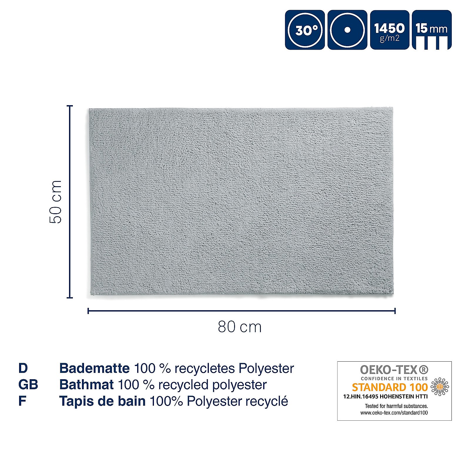 Badematte Maja 50x1,5x80 cm - 100%Polyester frostblau