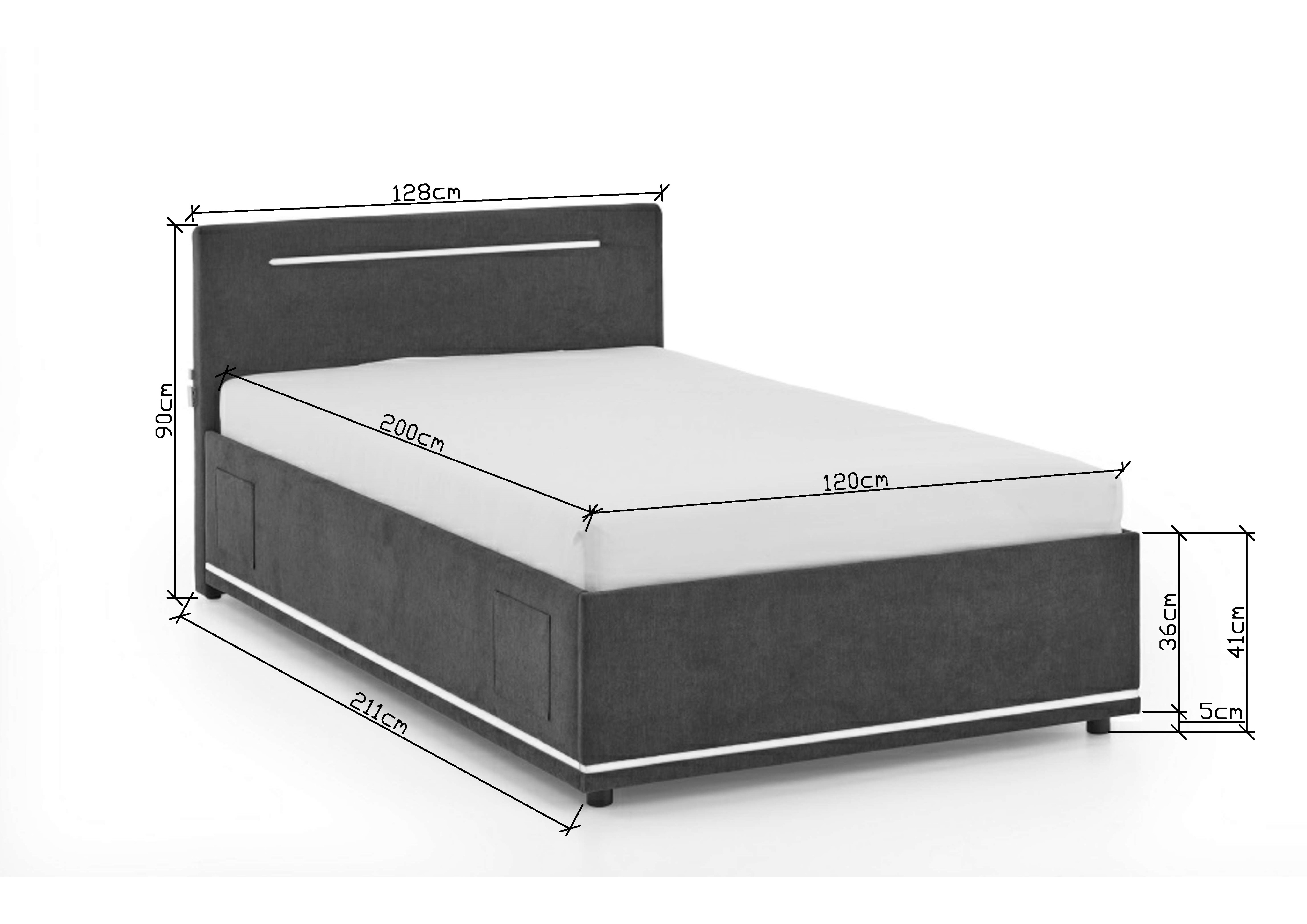 Bettkastenbett, Kunstleder schwarz,120x200 - MyStyle 3101