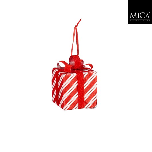 Ornament Geschenk Streifen - rot/weiss, h9xd8cm