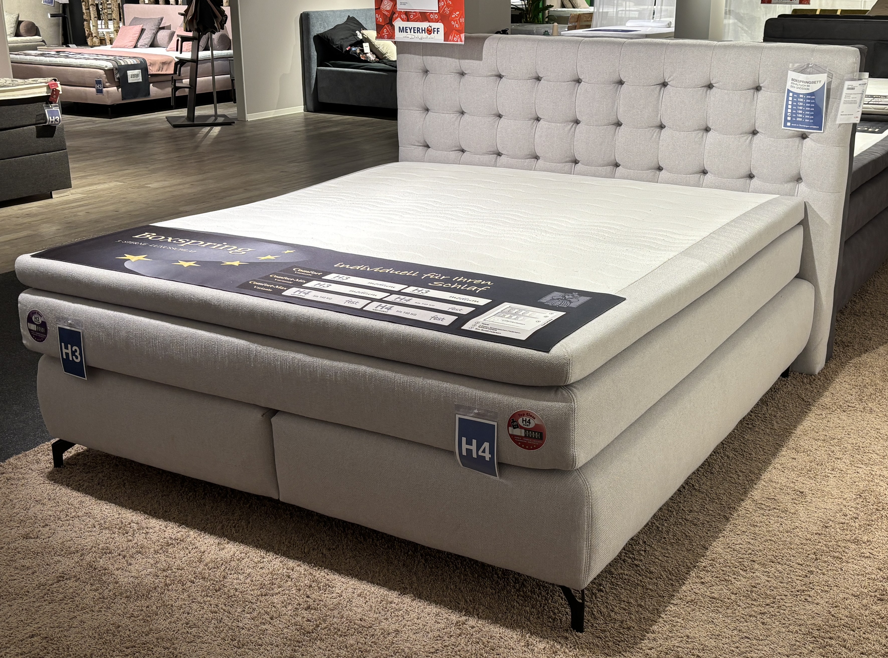 Boxspringbett, Flachgewebe hellgrau - MyTrend213