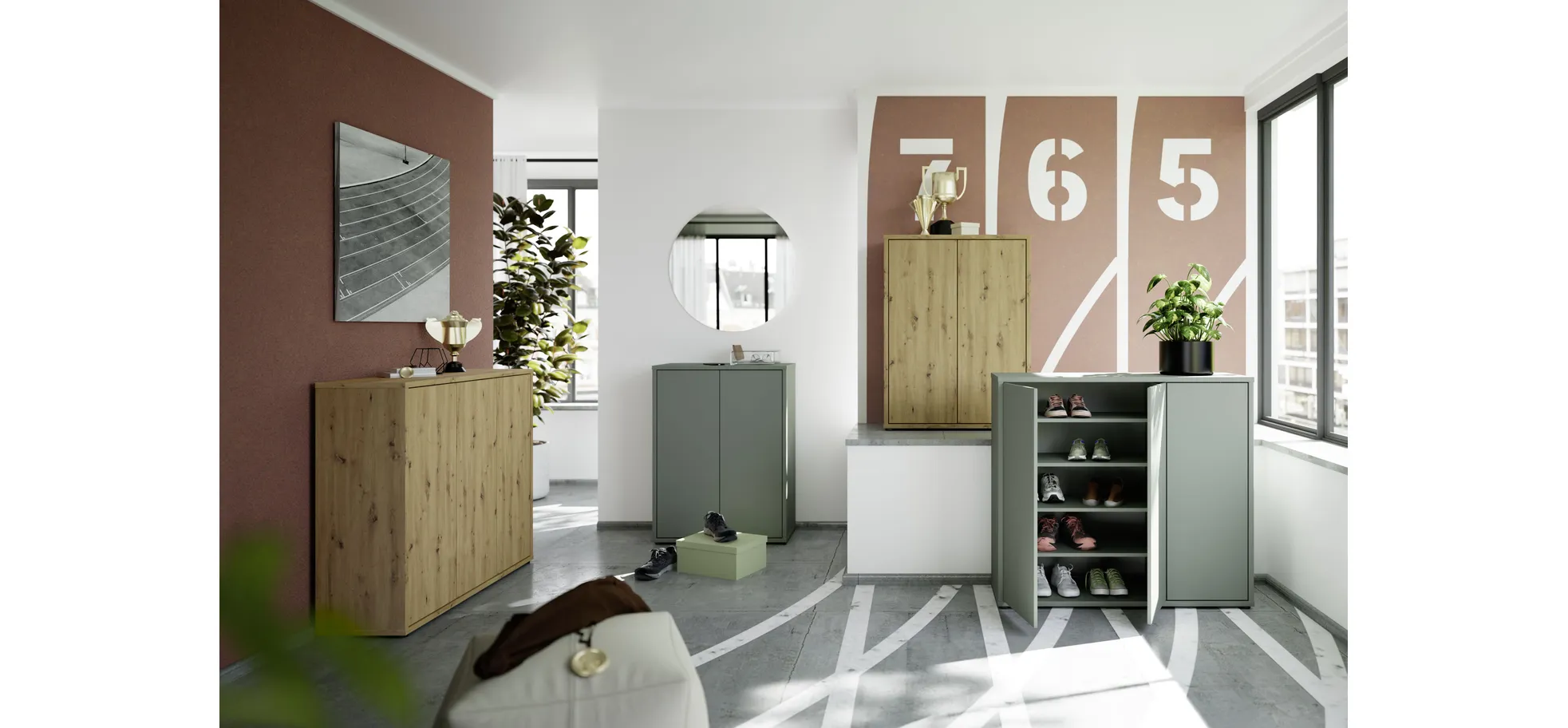 Schuhschrank, Salbei, 2 Türen - Faid