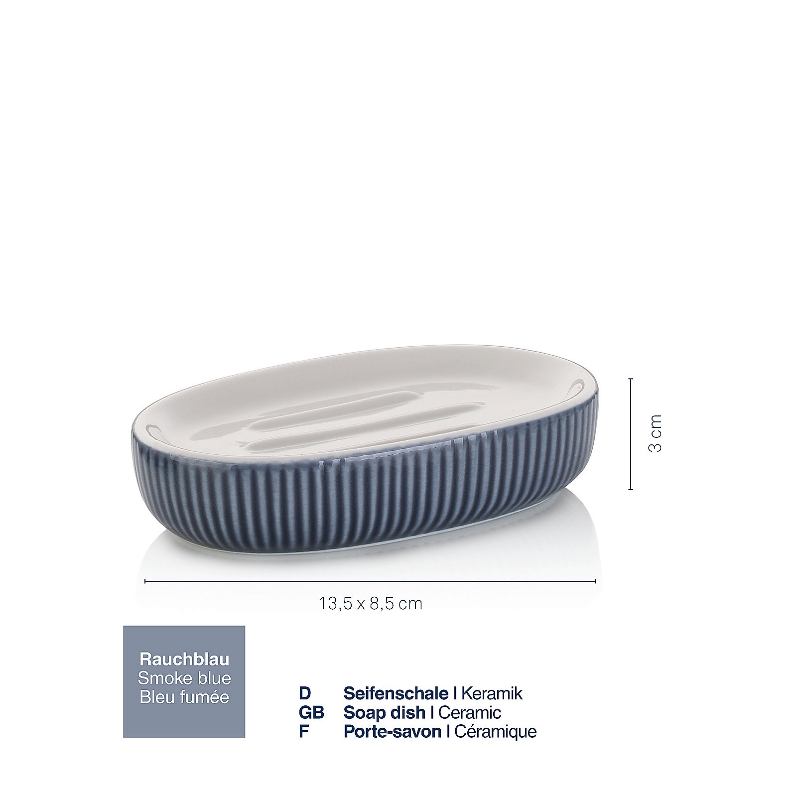 Seifenschale Ava 8,5x3x13,5 cm - Keramik rauchblau