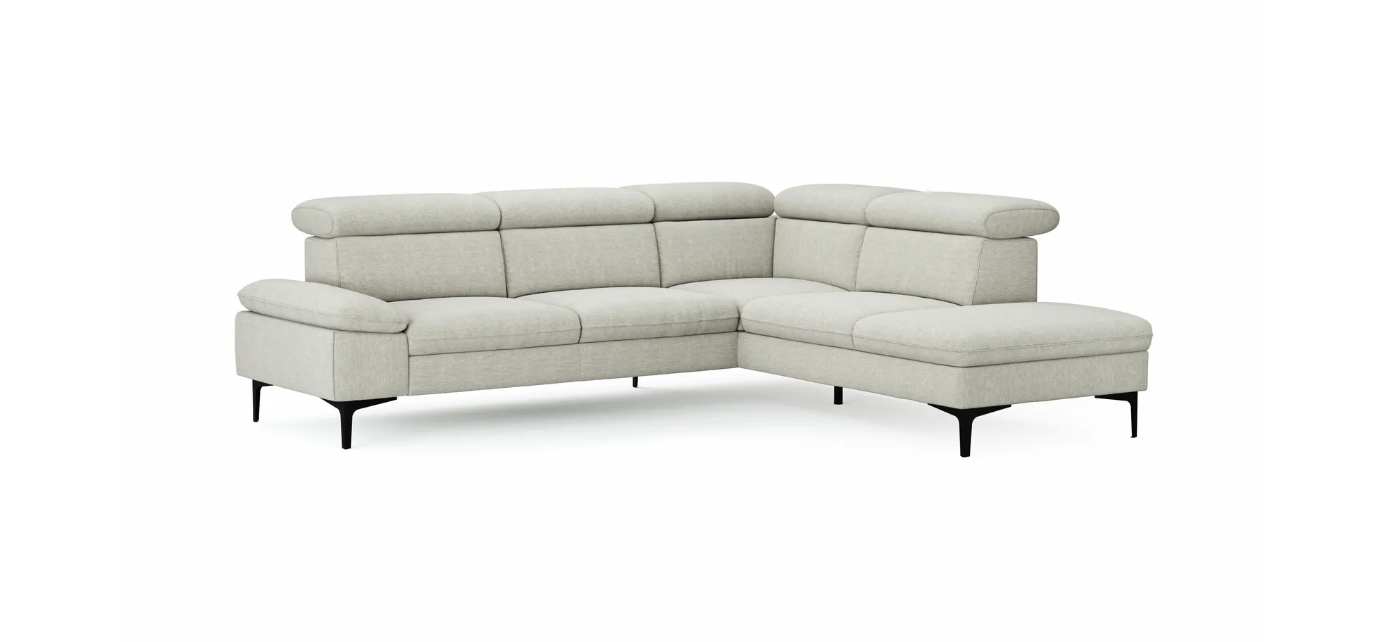 Ecksofa Felipa - 2,5-Sitzer mit Ecke rechts inkl. Kopfteil verstellbar, Stoff, Natur