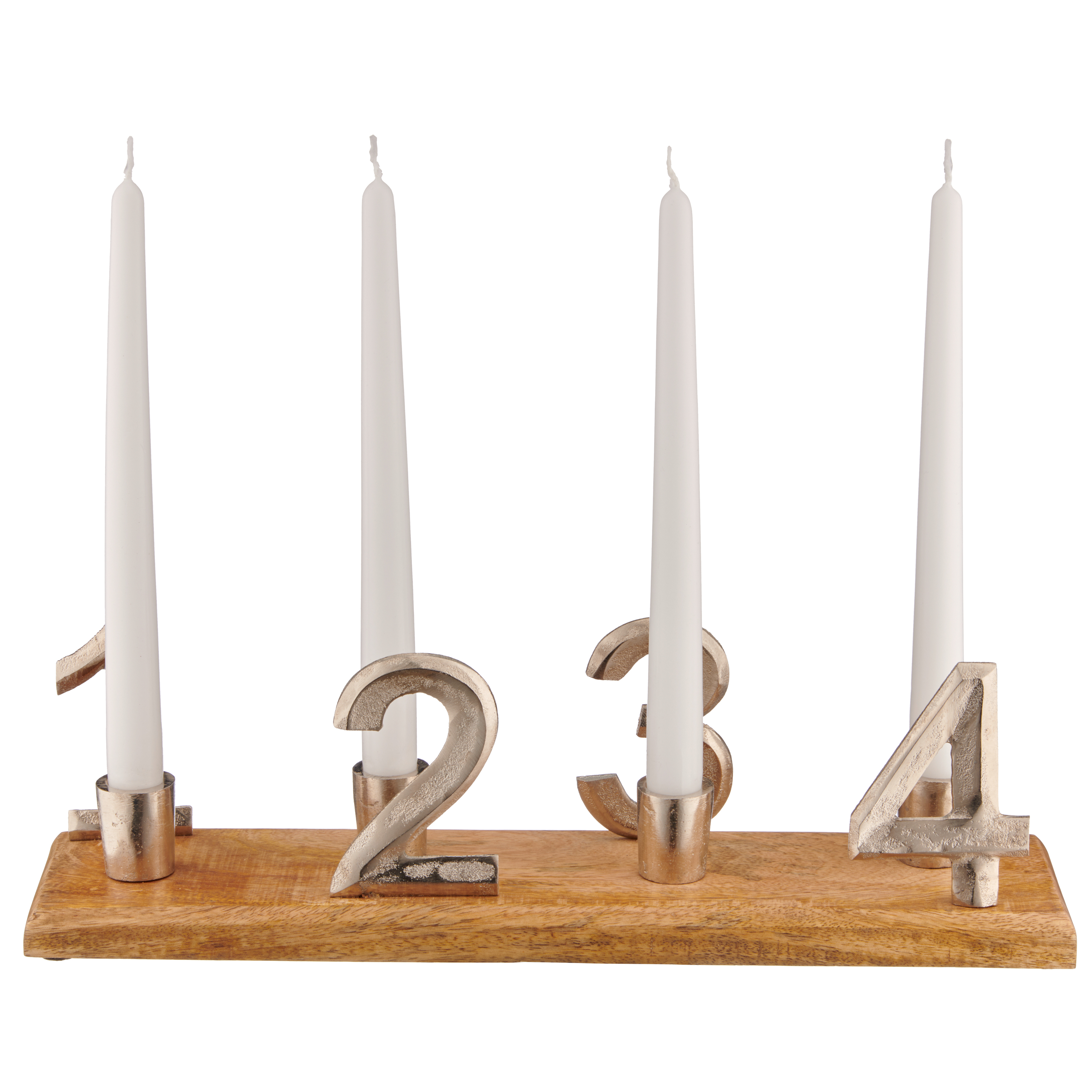 Kerzenhalter Advent, 4-Flg. - Holz/alu silber, 41x12x10cm