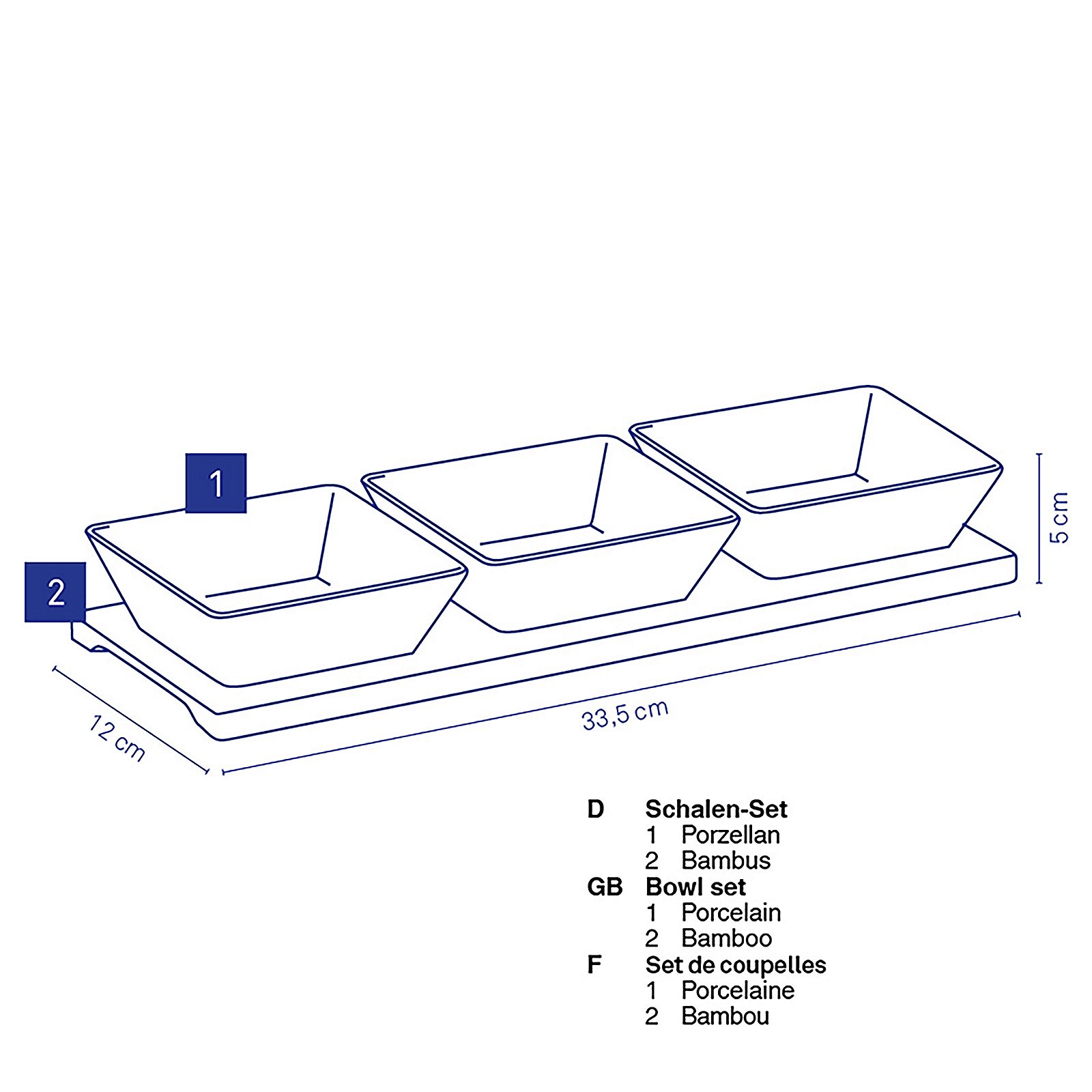 Schalen-Set Philipa 12x5x33,5 cm - Porzellan weiß