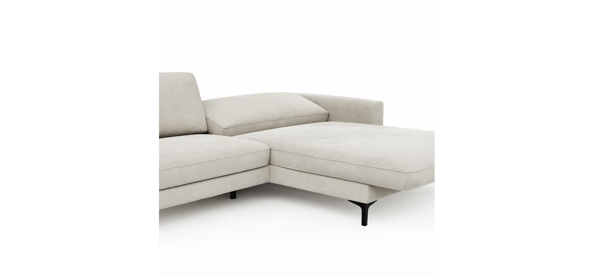 Ecksofa Oviedo - 1,5-Sitzer mit Longchair rechts inkl. Relaxfunktion (motorisch), Stoff, Natur
