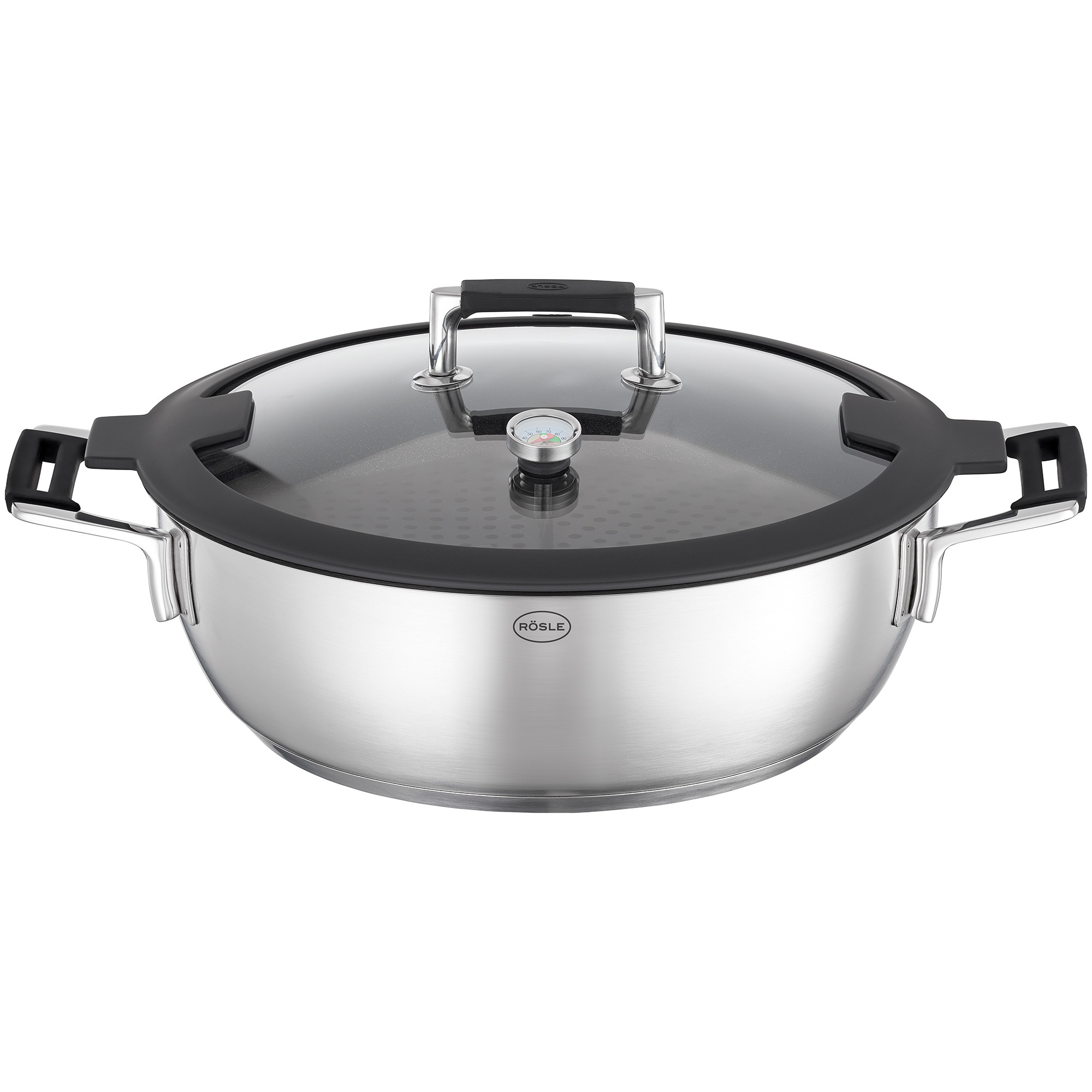 RÖSLE, Schmorpfanne/Dampfgarer m. Deckel Ø28cm - Silence Pro, Edelstahl, Glas Sodalime getempered
